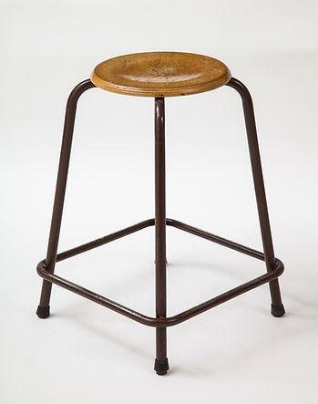 French Industrial Stool with a Beech Seat & Metal Base, c. 1950  Beech, Metal