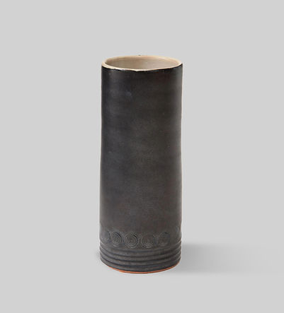 Matte Black Mid-Century Vase with White interior