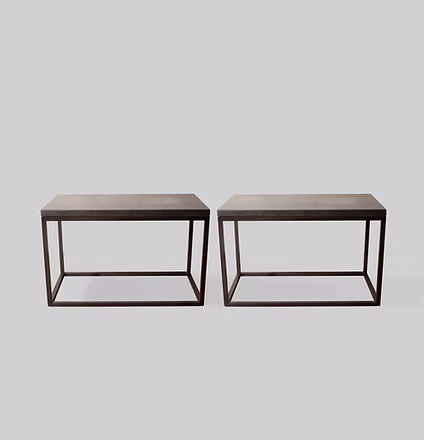 Pair Solid Blackened Steel Frame & Stone Top Side Tables