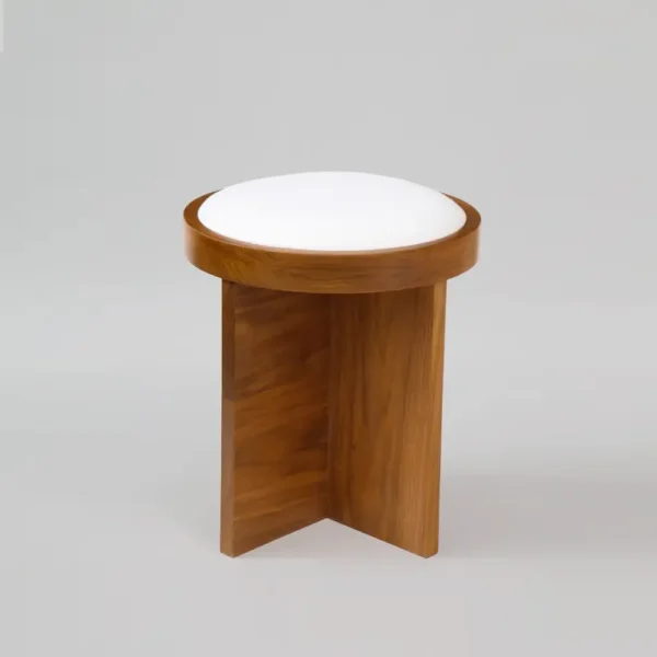 Custom Made to Order Solid Walnut Stool with Linen Inset Cushioned Top