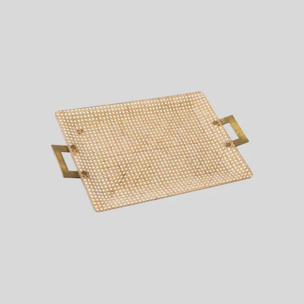 Gabriella Crespi Christian Dior Rattan Tray with Bronze Handles, France, 1950