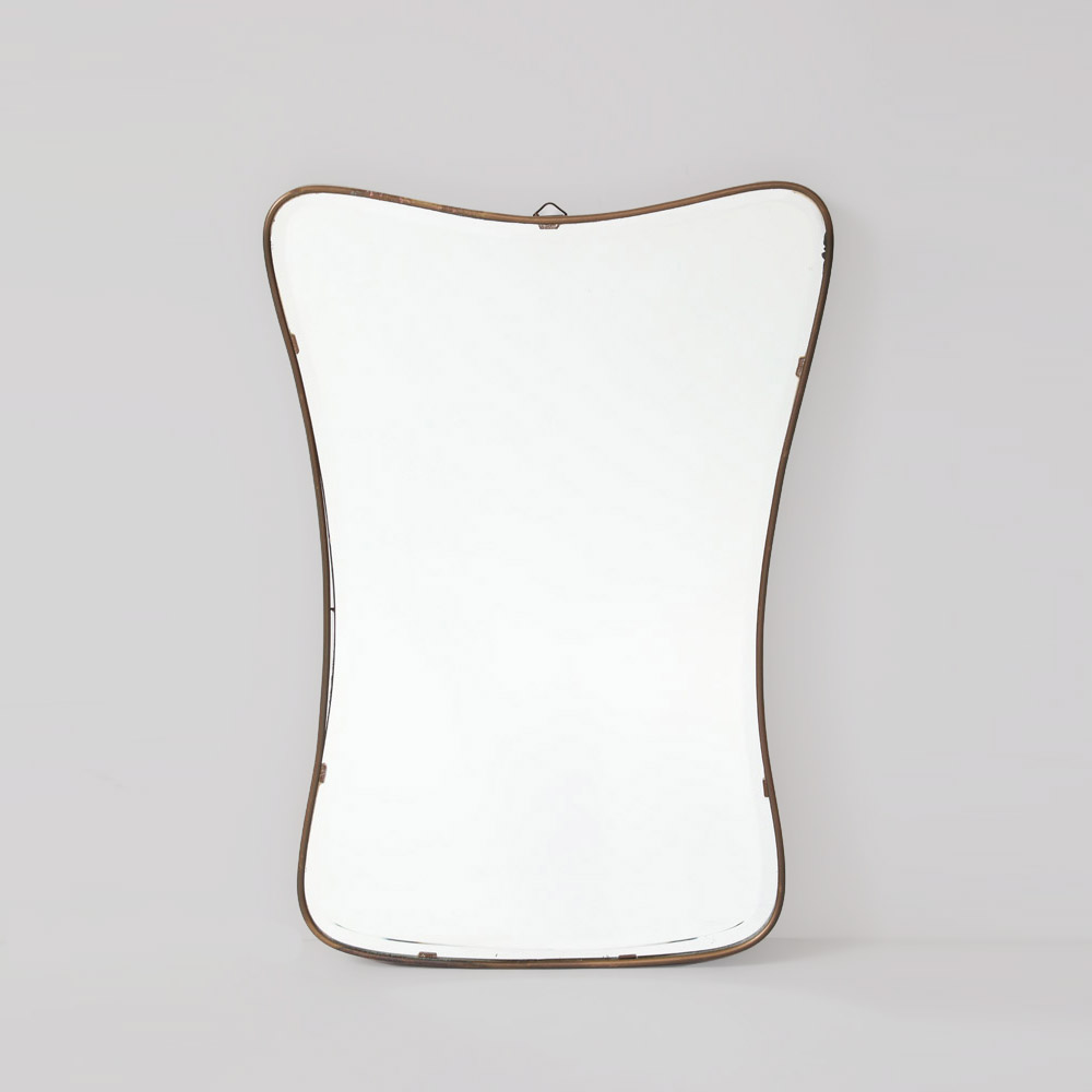 Gio Ponti style Period Mid Century Modern Brass Mirror, Bevelled, Italy, 1950's