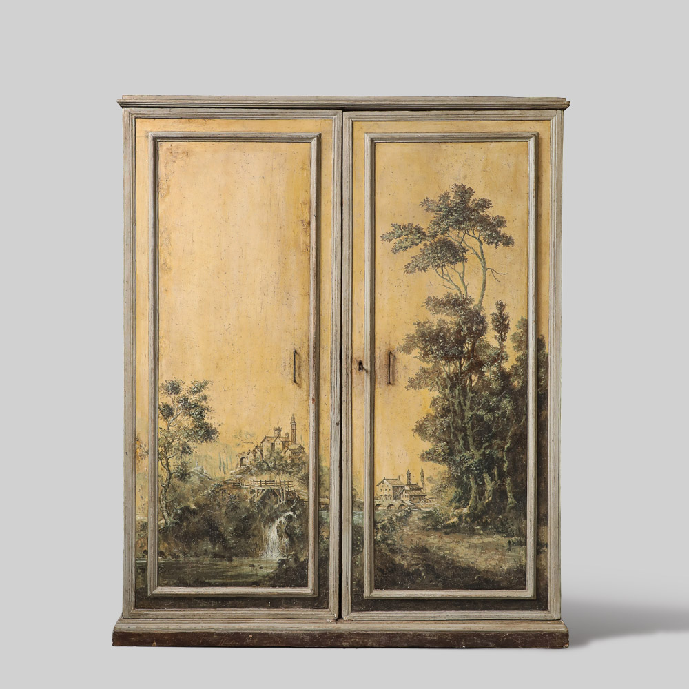 17th C. Painted Cabinet Armoire, Chalk, Graphite Panel Drawings, Turin, Italy