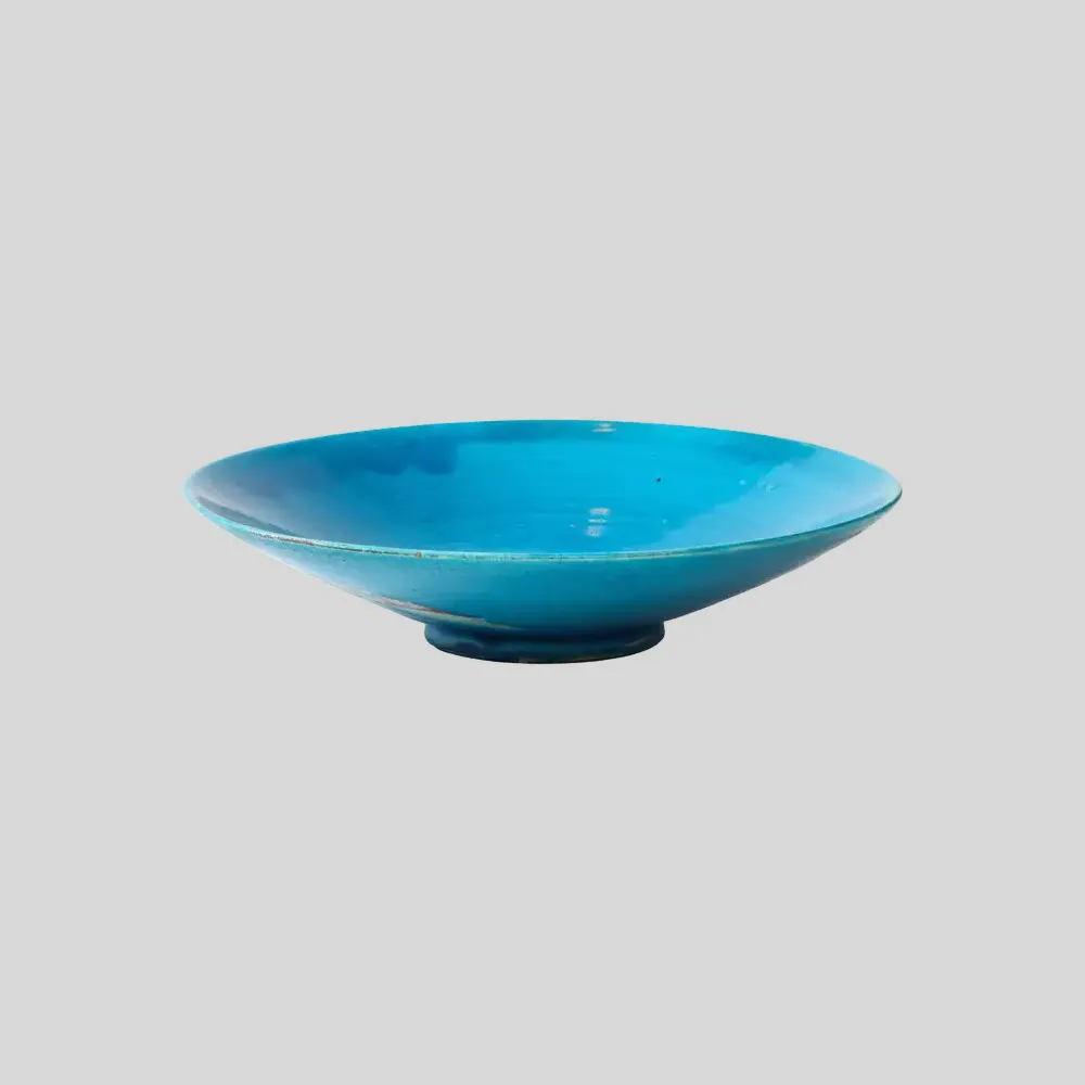 Jean Besnard Turquoise Ceramic Low Dish Bowl, France, 1930s