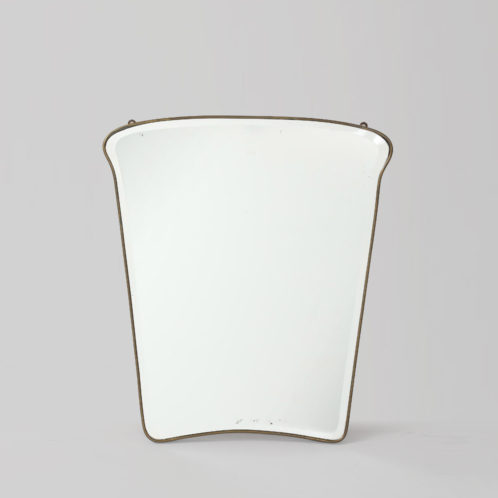 Mid Century Brass Framed Beveled Mirror in the Style of Gio Ponti, Italy, 1950