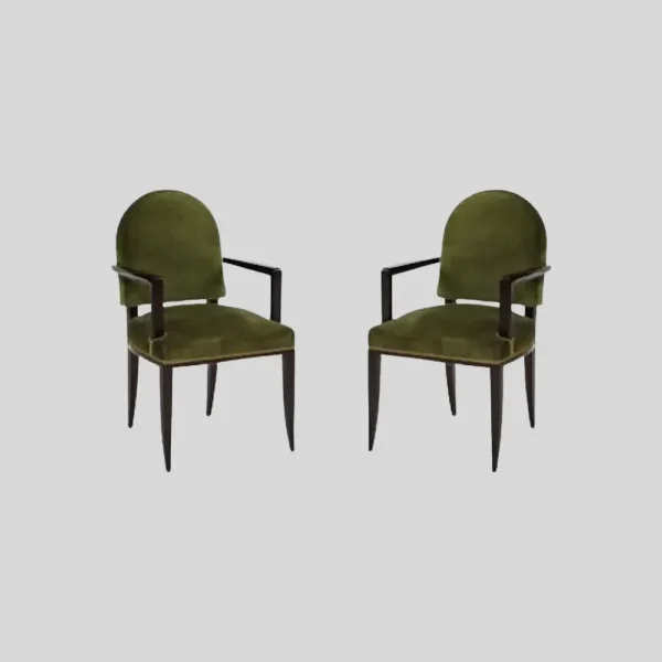 Pair of Jean Pascaud Ebonized Mahogany & Velvet Round Back Chairs, France, 1940