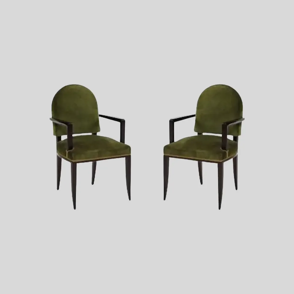 Pair of Jean Pascaud Ebonized Mahogany & Velvet Round Back Chairs, France, 1940