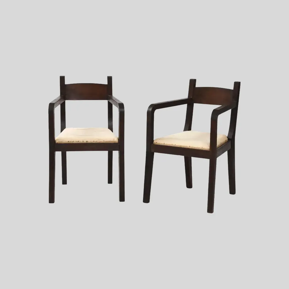Pair of Modernist Eyre de Lanux Armchairs in Brushed Oak, France, c. 1925