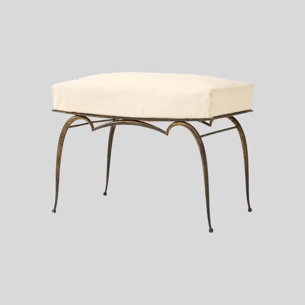 René Drouet Gilt Stool Resting on Tapered Legs, Spherical Feet, France, 1940's