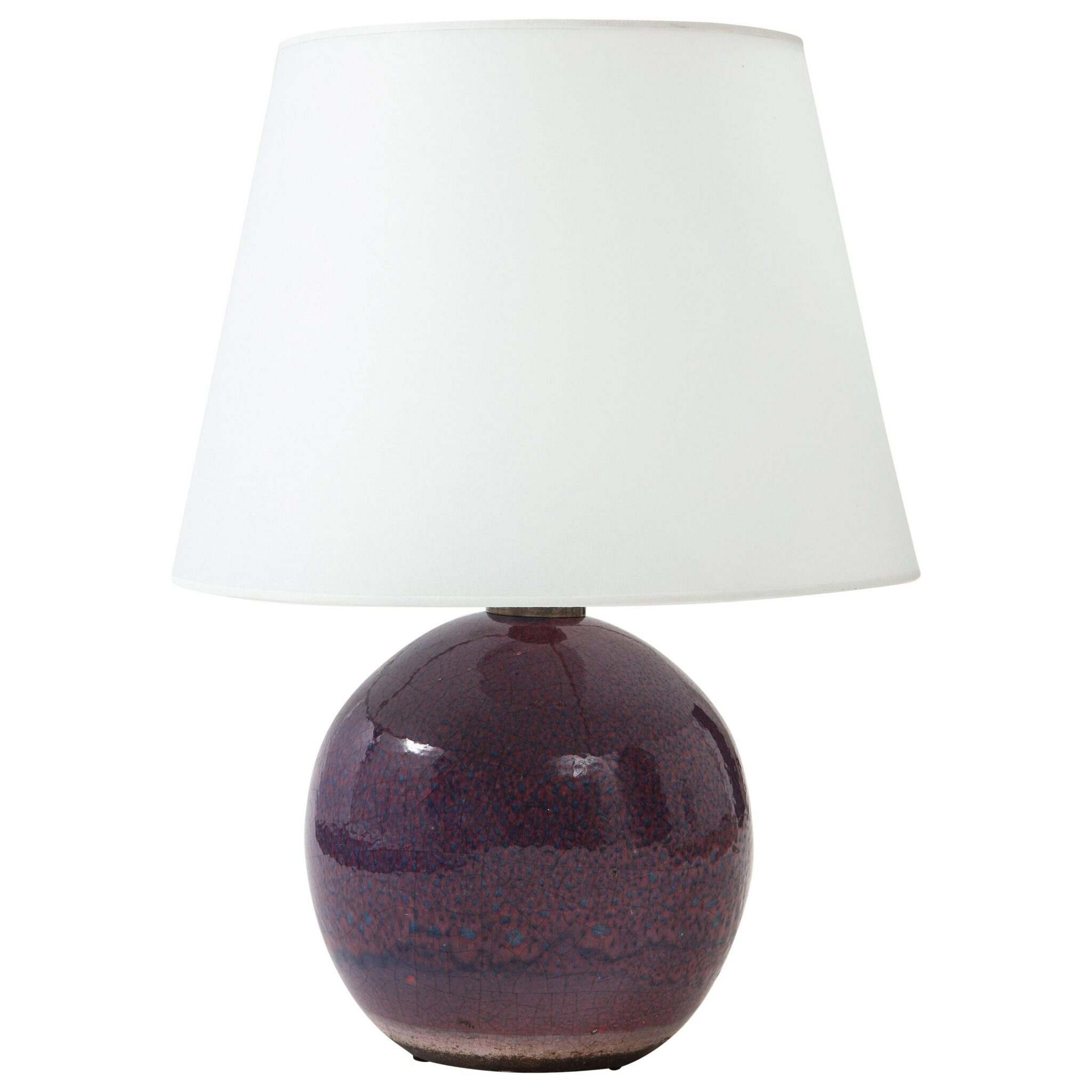 Jean Besnard Art Deco Ceramic Purple Sphere Lamp France circa 1935, Signed ‘JB’ 'France'
