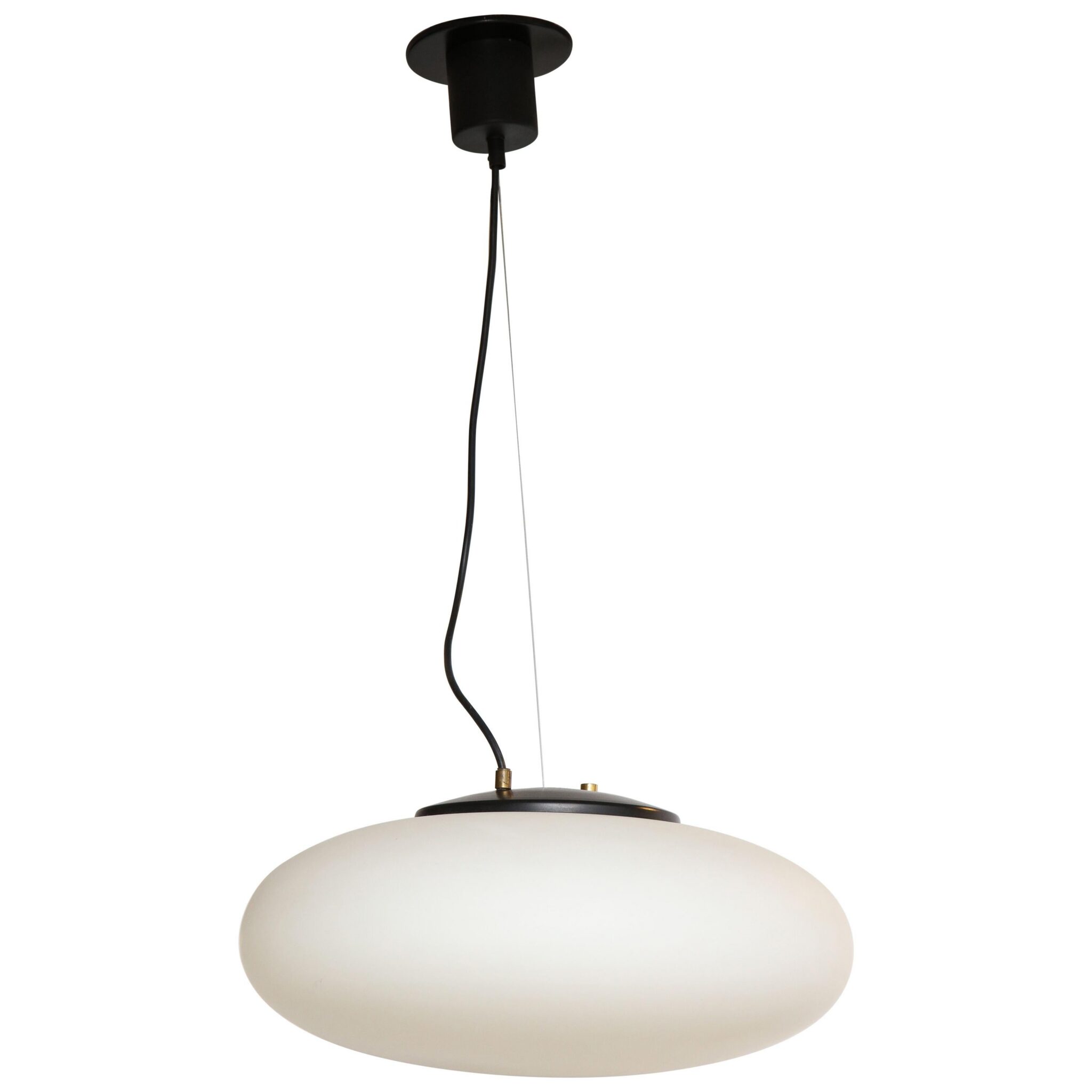Stilnovo White Glass Pendant Light 'UFO' Chandelier, Italy circa 1950s-1960s