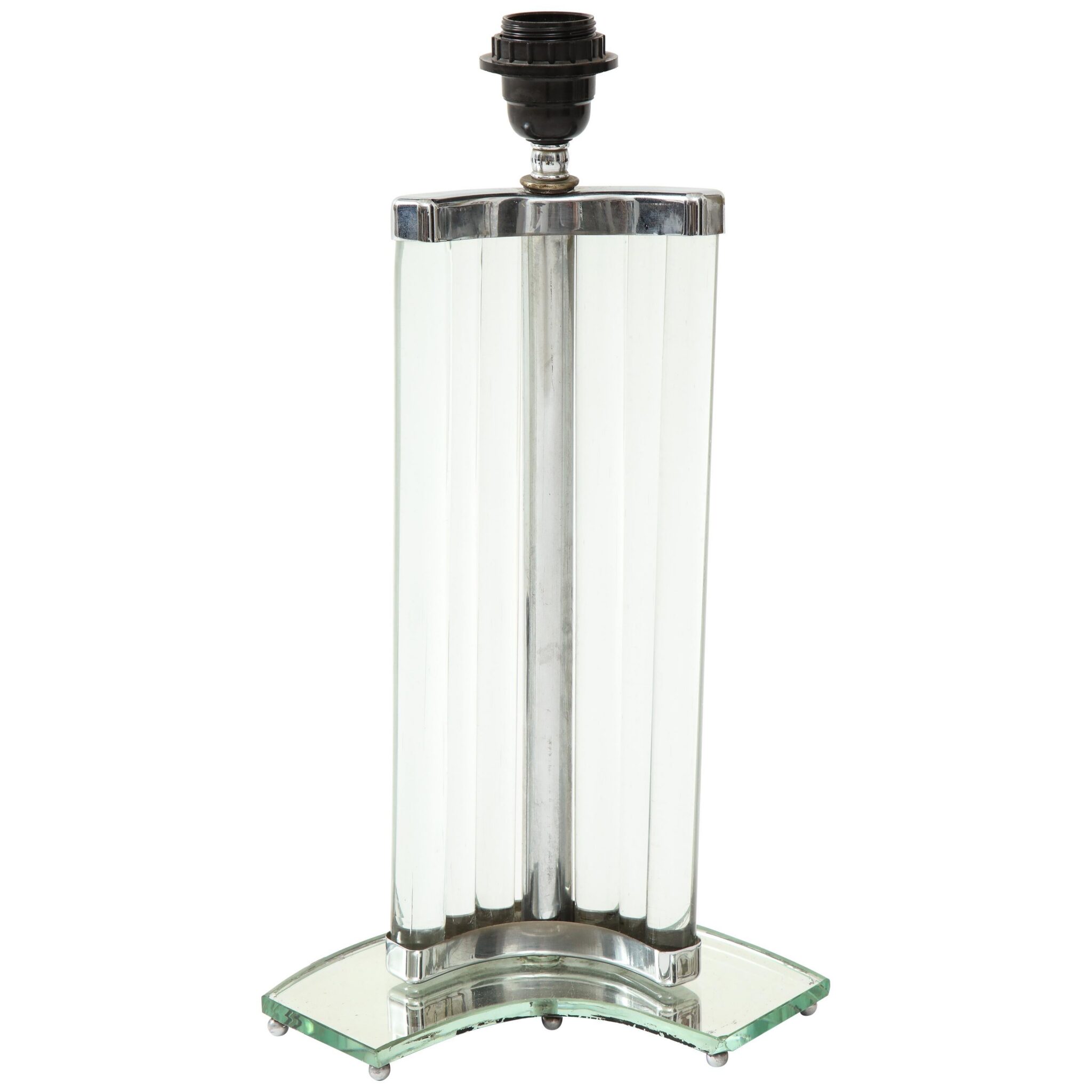 Maison Dominique French Art Deco Nickel and Glass Lamp, France, circa 1935