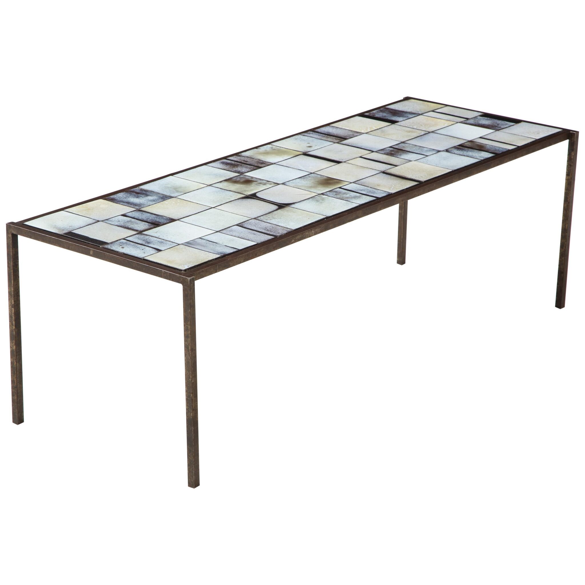 Mado Jolain (b. 1921, France), Ceramic Tile and Iron Coffee Table, circa 1950s