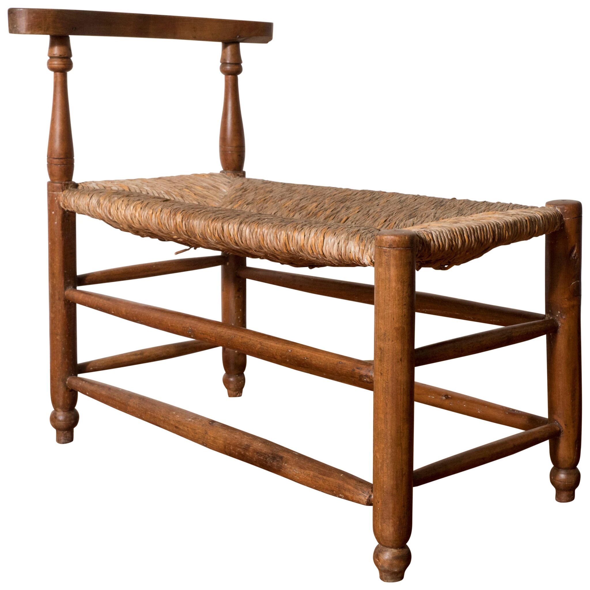 18th Century Provencal Rush Seat Hearth Stool, France