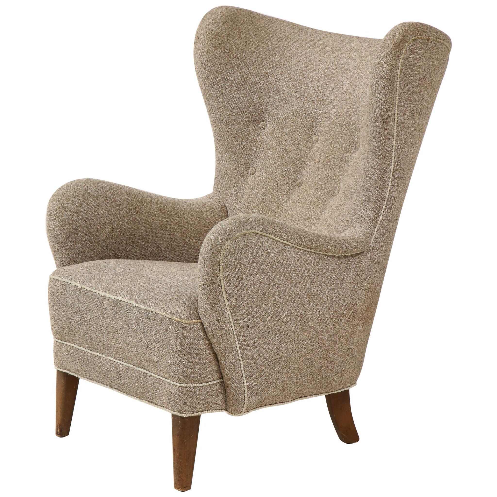 Scandinavian Modern Wingback Shepherdess Armchair in the Style of Mogens Lassen, Denmark, circa 1940s