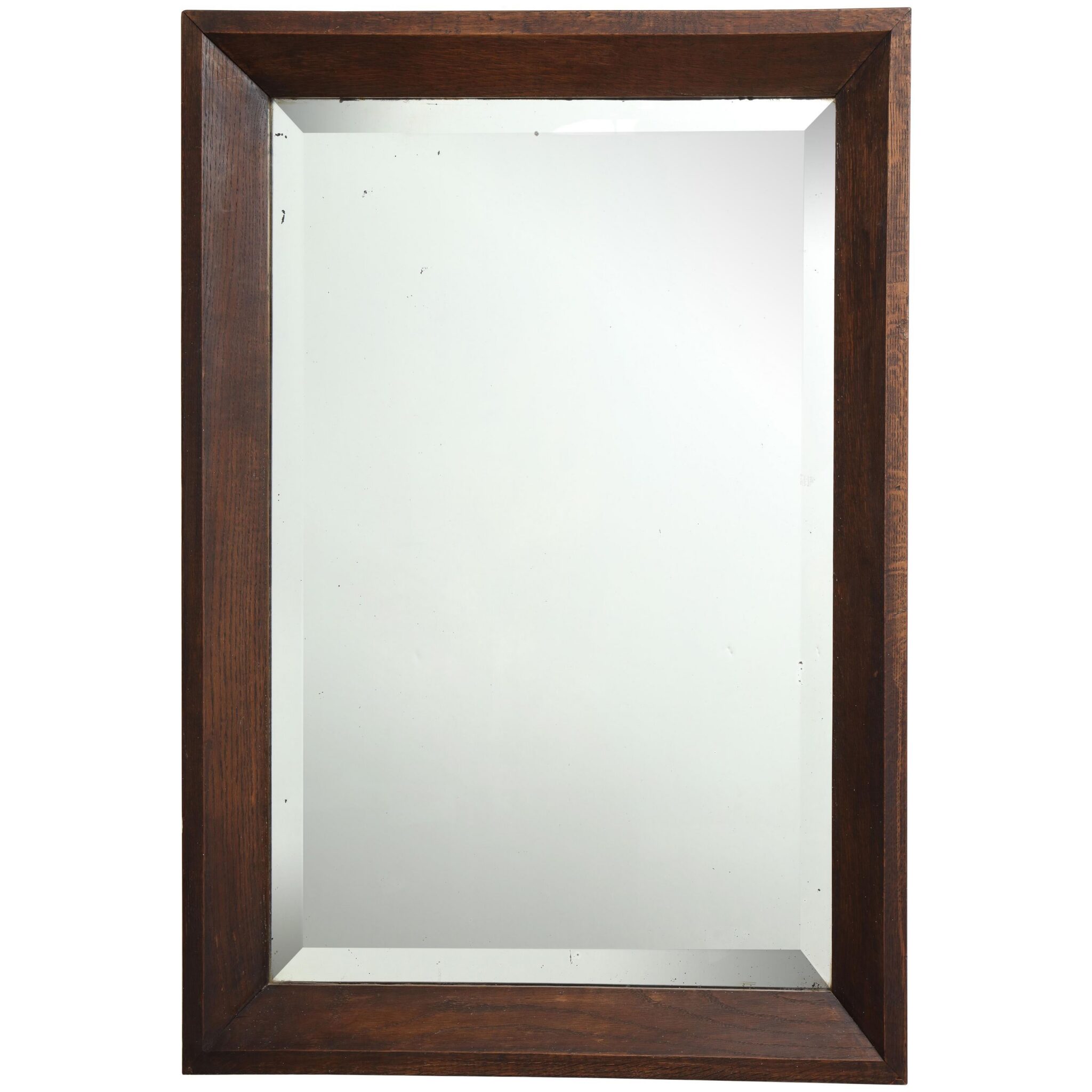 Large Oak Modernist Mirror, Original Bevelled Glass, France, c. 1930's