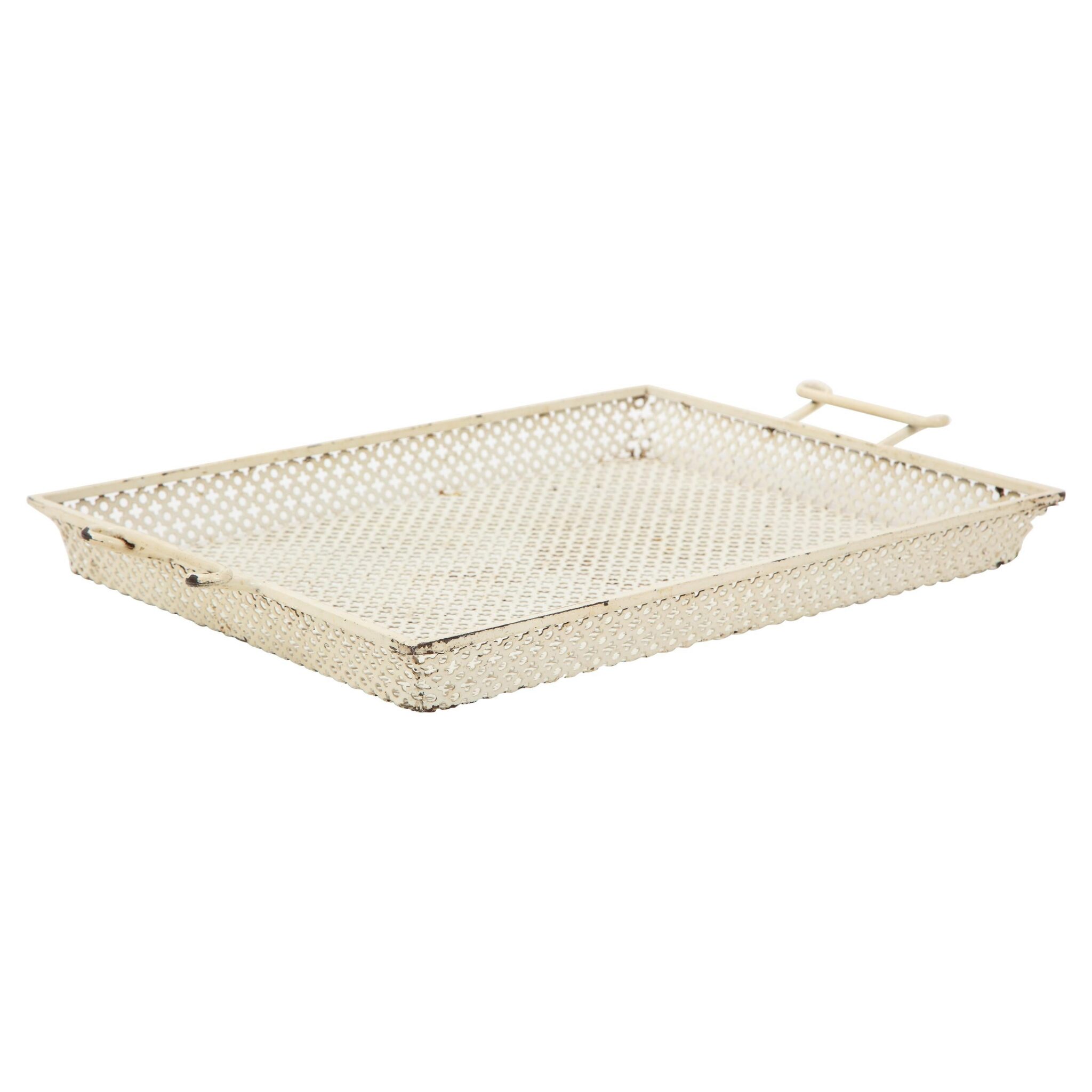 Mathieu Mategot White Lacquer Perforated Serving Tray, France, 1950