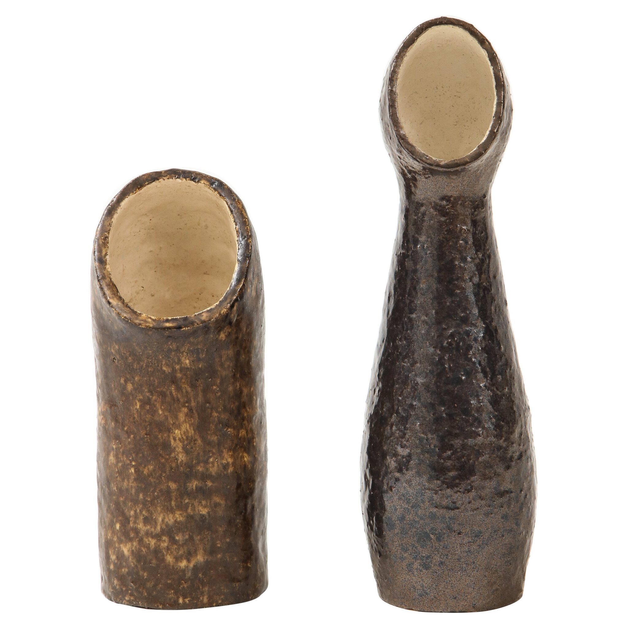 Pair of European Sculptural Ceramic Vases in the Style of Borderie, 1960's