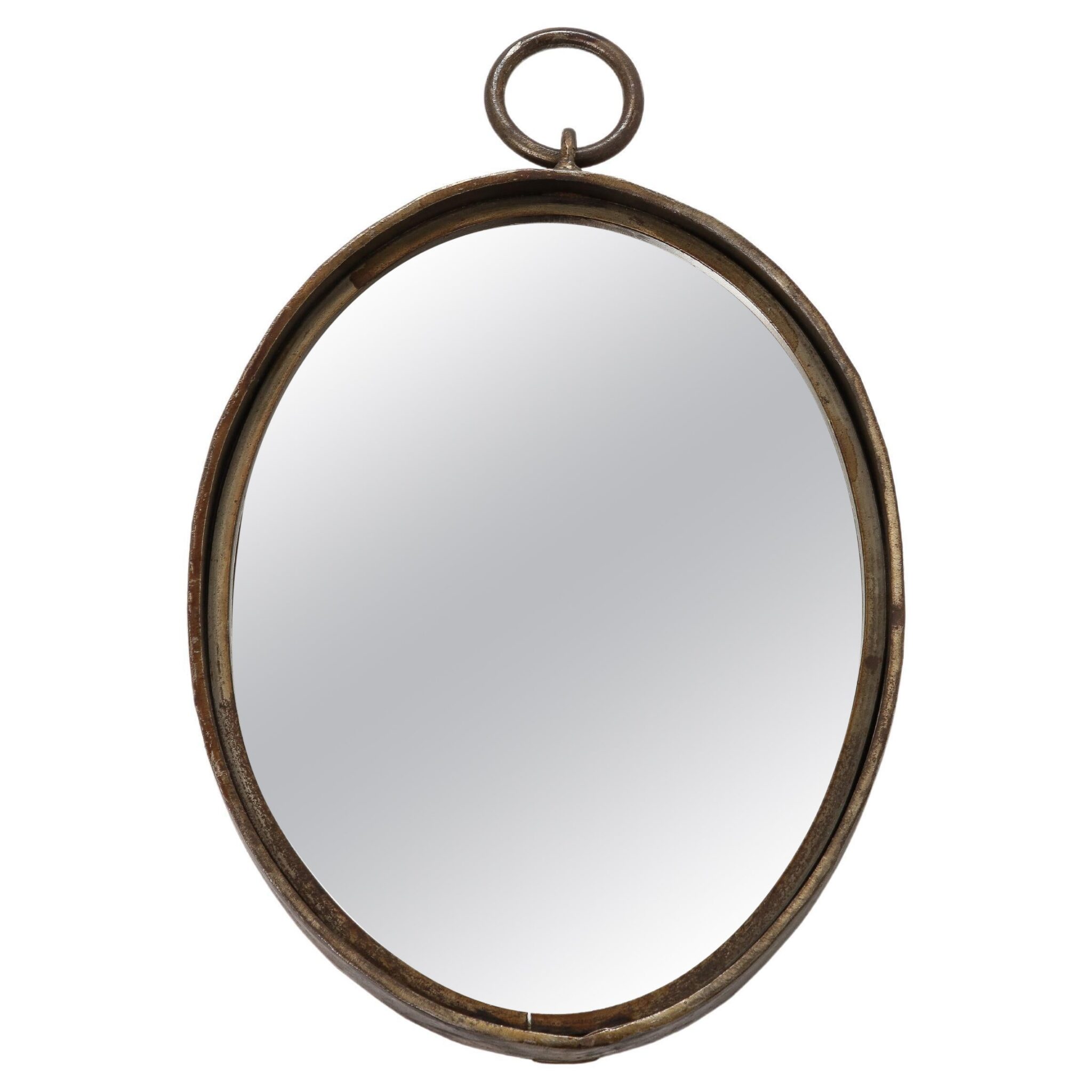French Iron Oval Mirror with Ring Hook, France, 1950