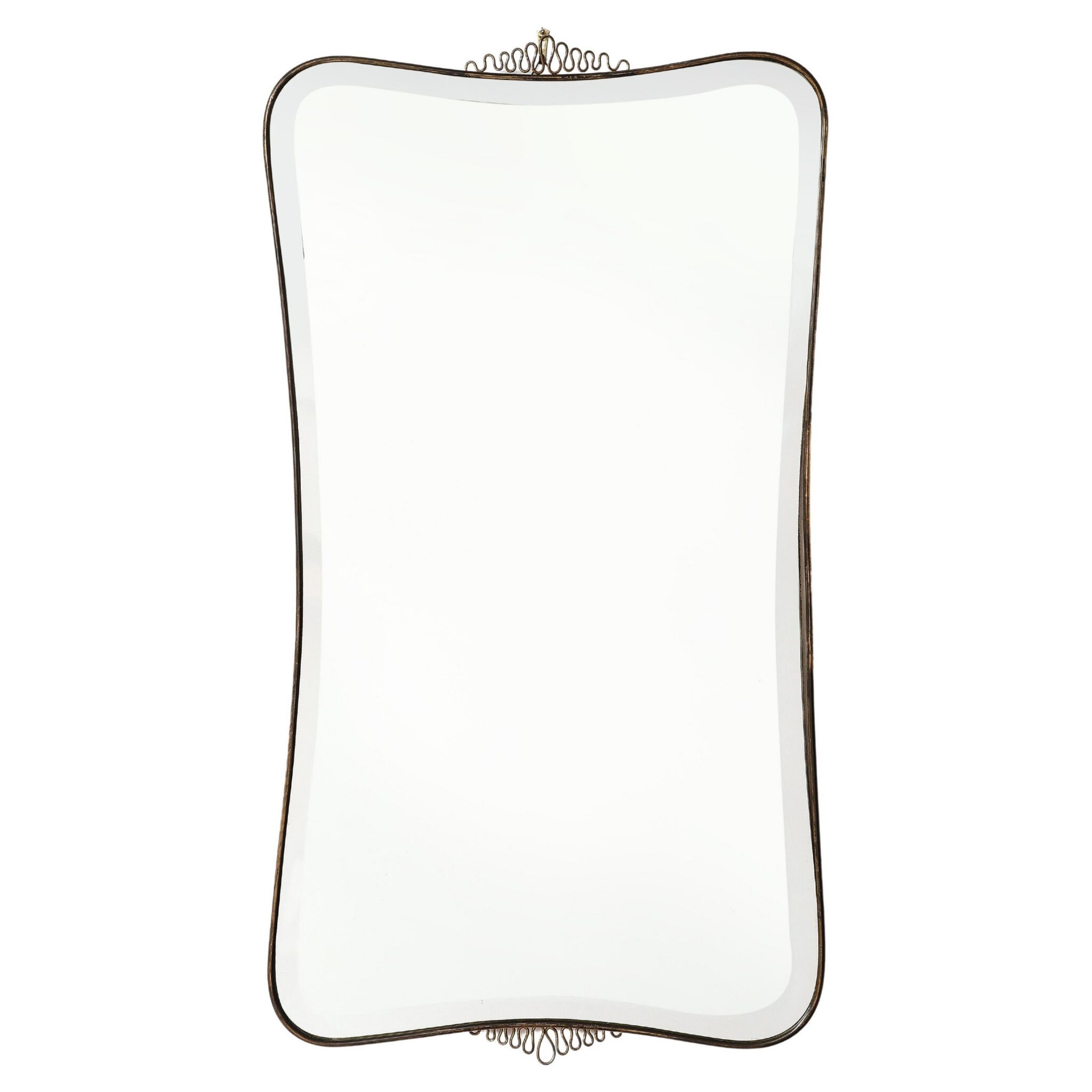 Gio Ponti Style Italian Brass Modernist Bevelled Mirror, Coronets, Italy, 1950's