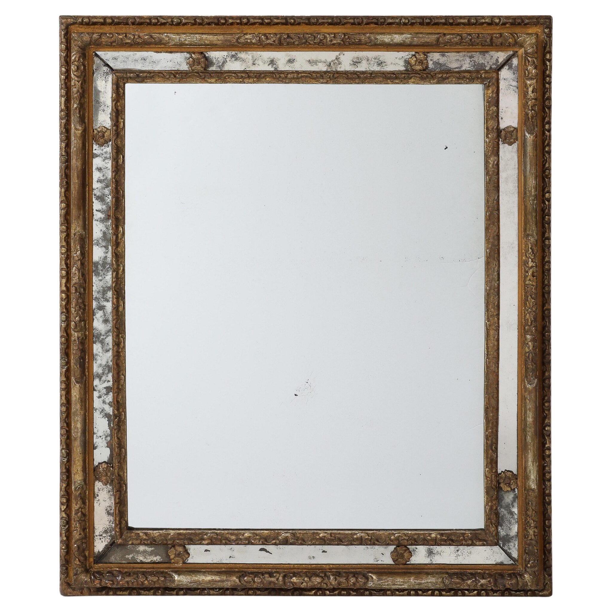 18th C. Milanese Mirror with Gold Gilt Ornamentation, Antique Glass, Italy