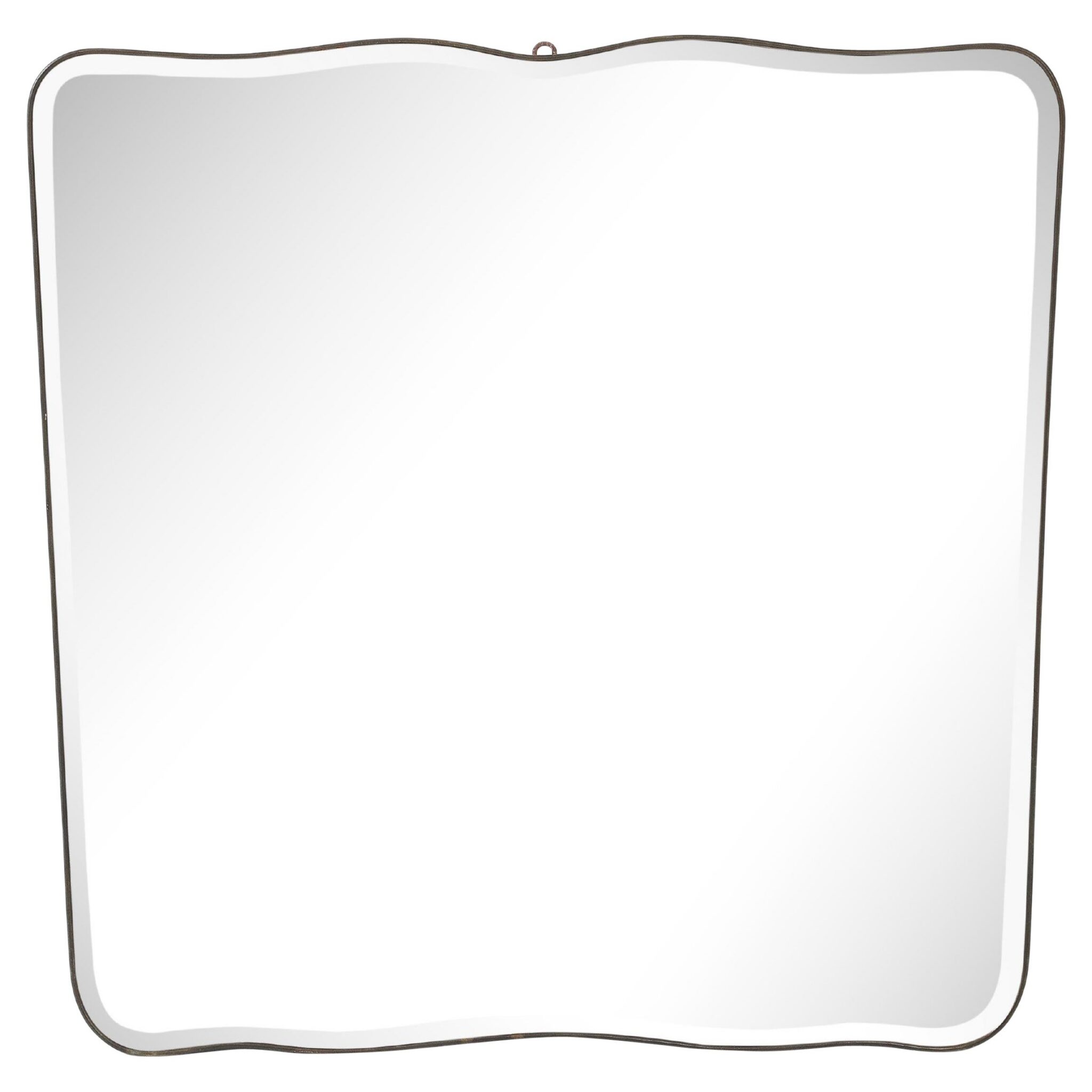 Modernist Curved Brass Framed Beveled Mirror , Italy, 1950's