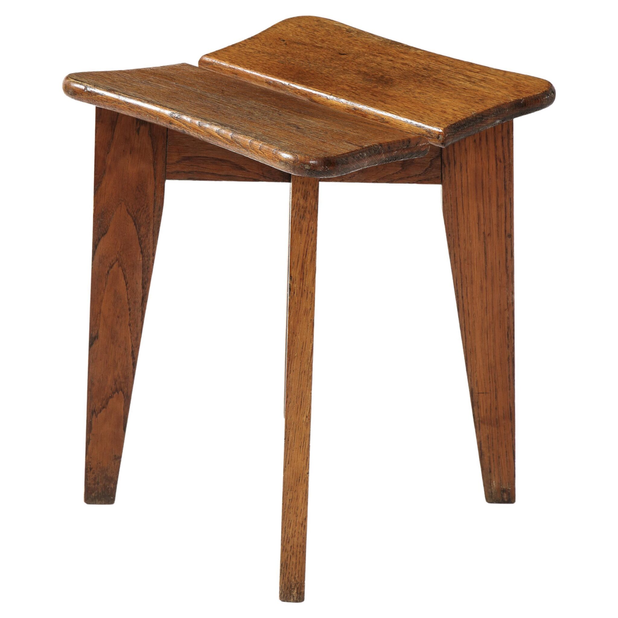 Midcentury Oak French Stool
