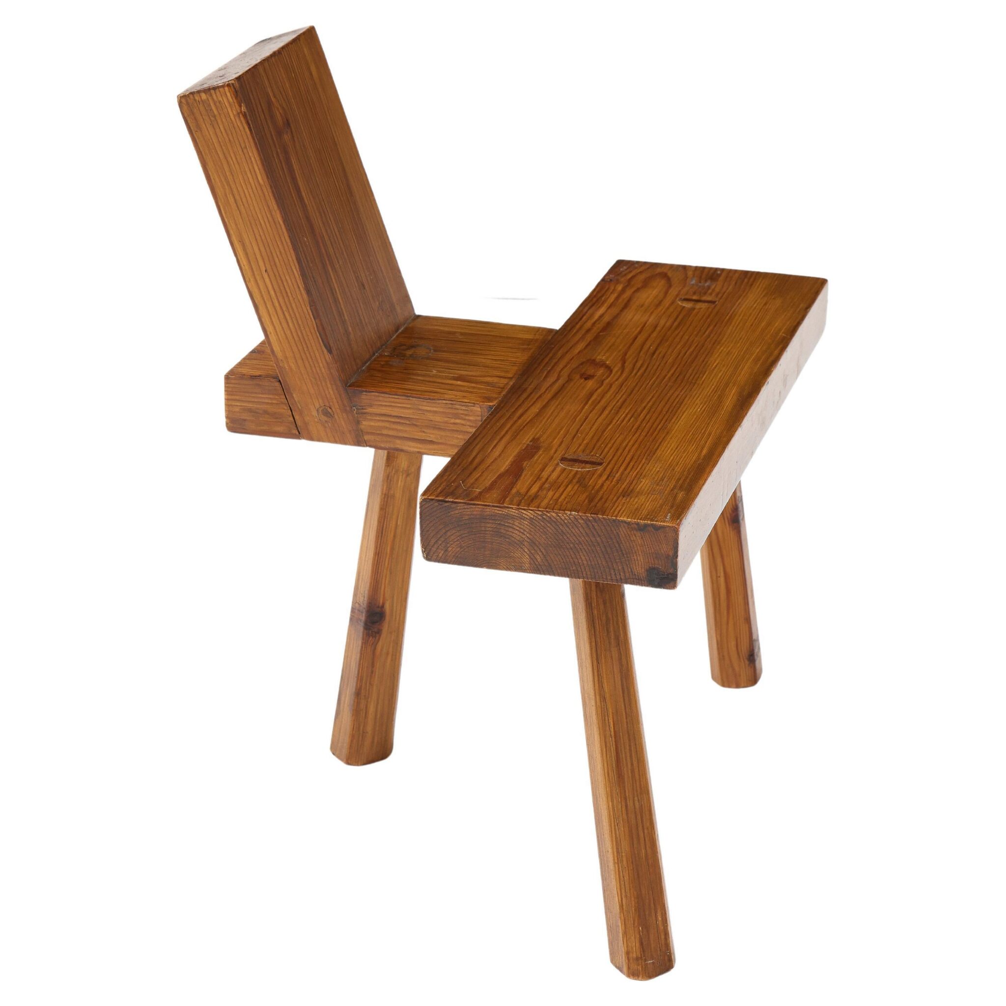 Architectural Handmade Mountain Stool, France, C. 1960
