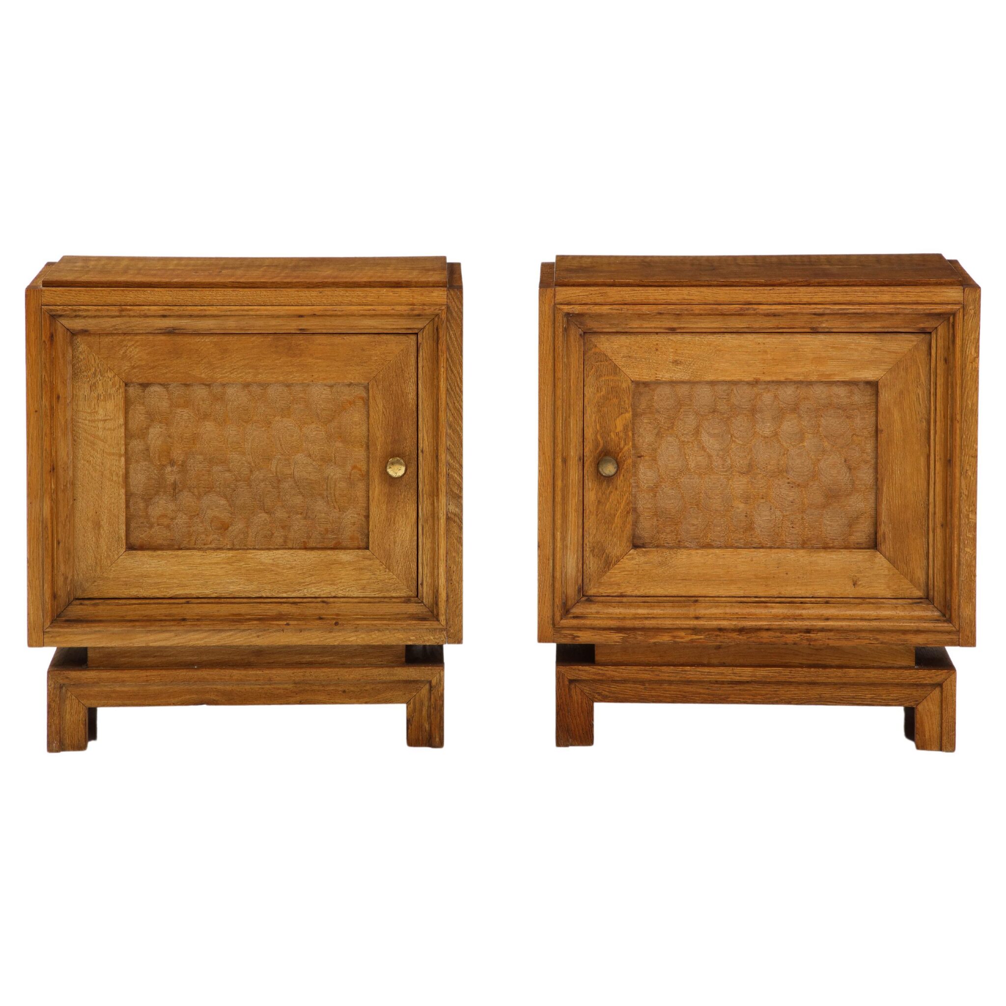 Charles Dudouyt attributed Bedside Cabinets, Solid Oak from France, c. 1940