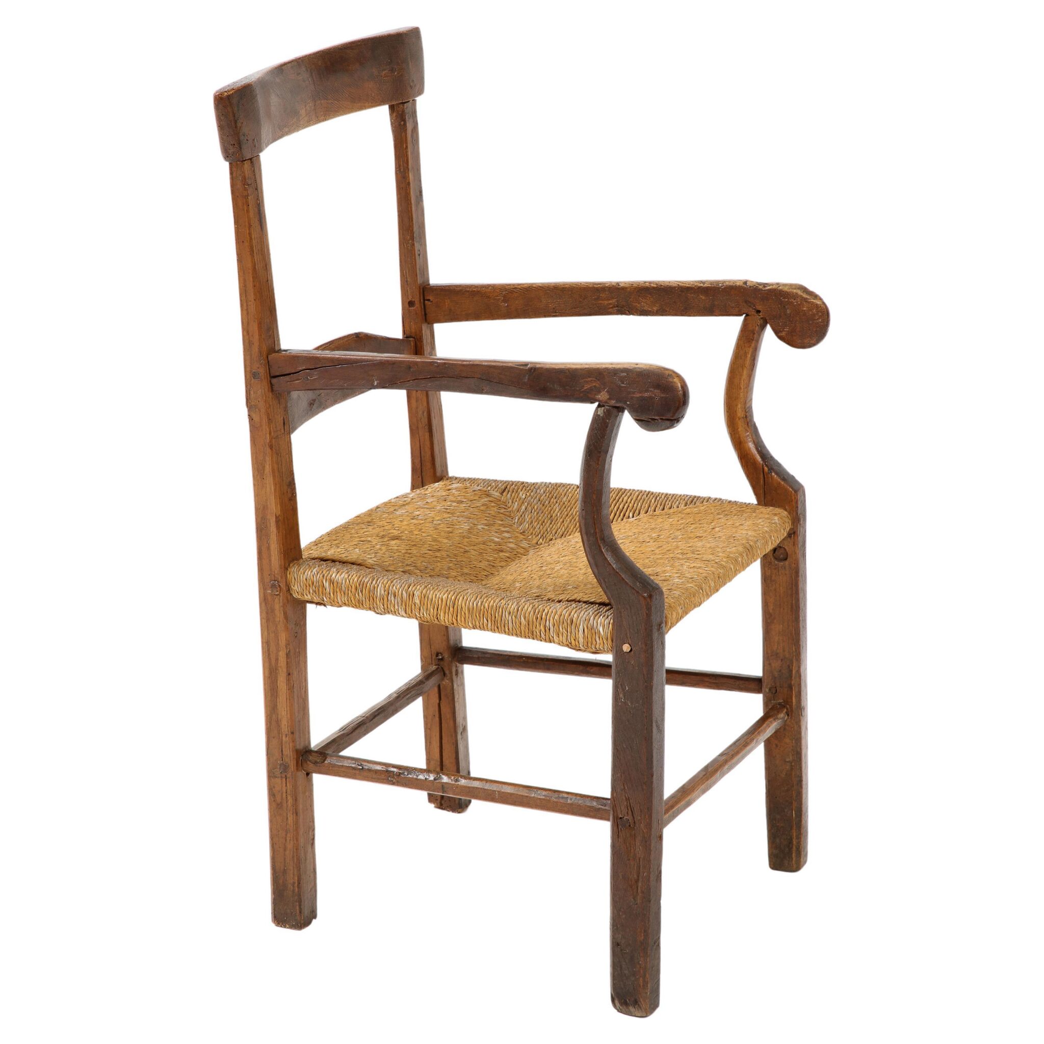 19th C. French Thatched Armchair, Handmade, Rhone Alps Region