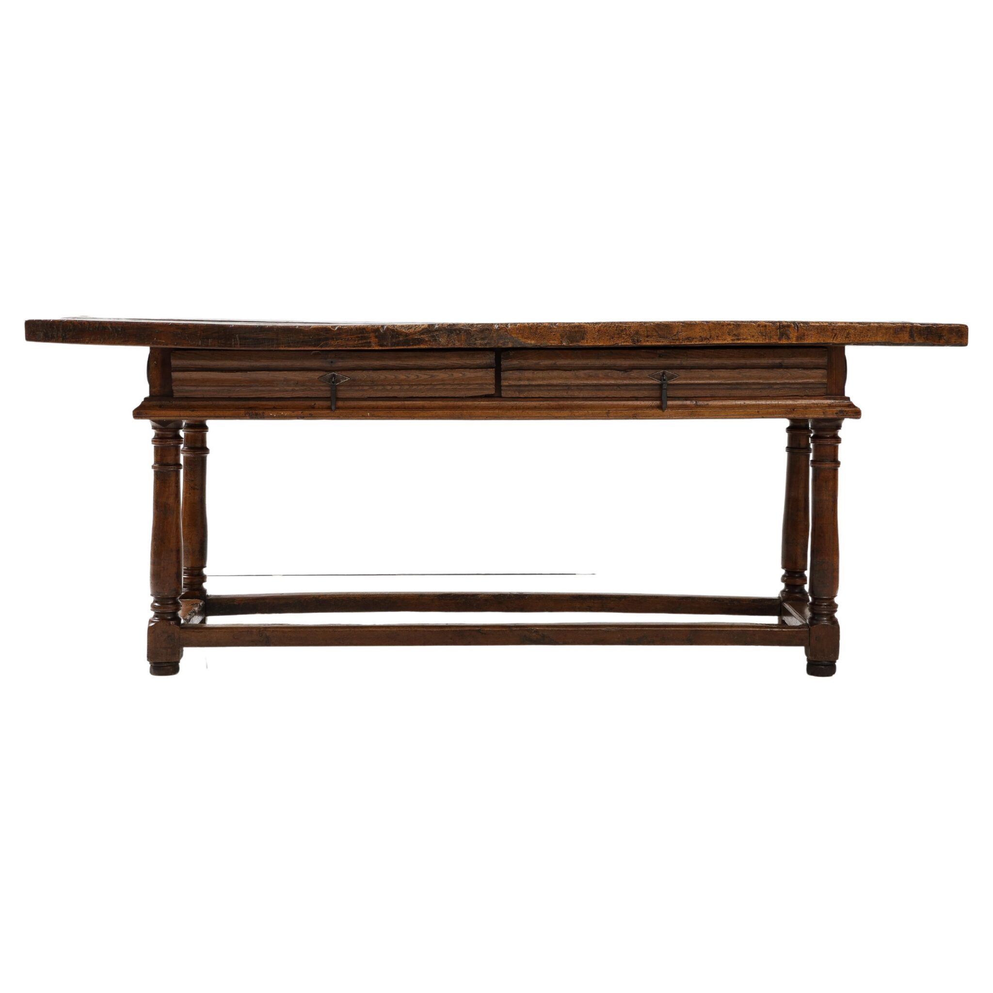 Late 16th C. Spanish Walnut Console Thick Walnut Top