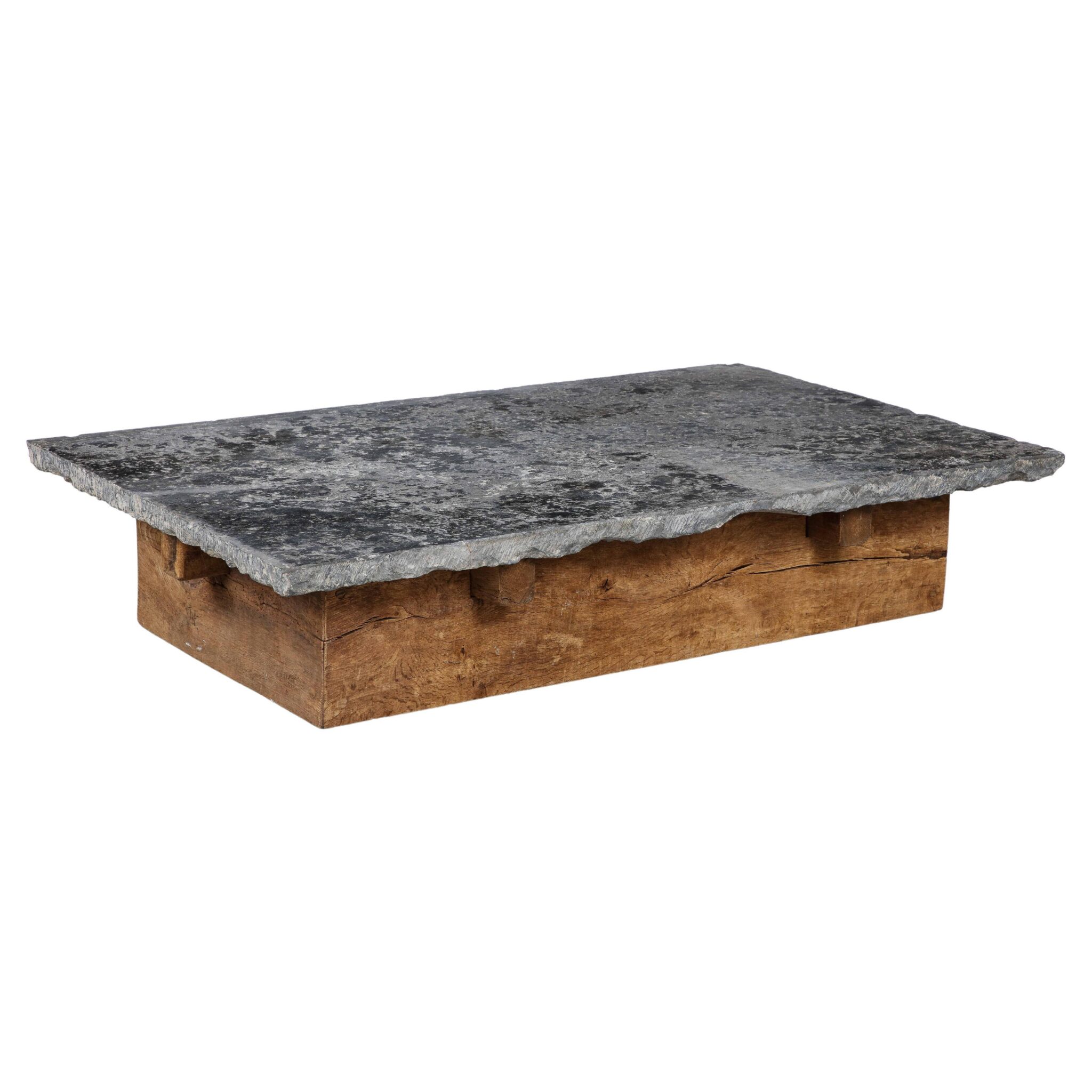 Vintage Belgian Bluestone Coffee Table with French Oak Base