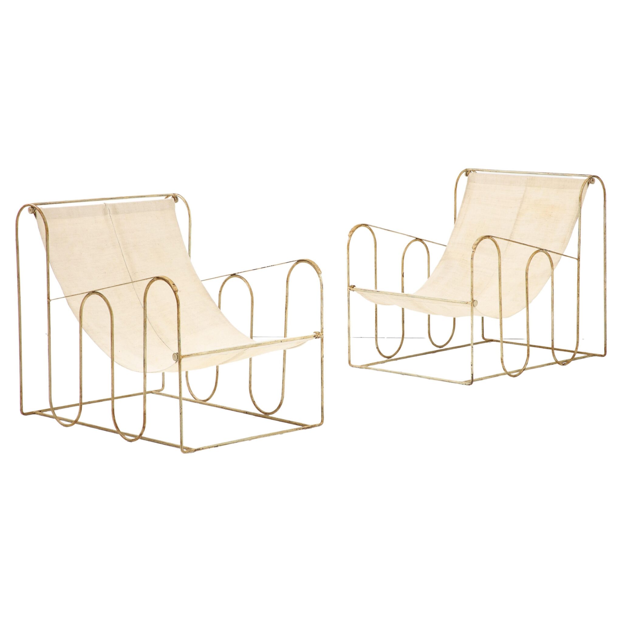 Pair of Jean Royère Chairs, Iron & Metal, France, 1950