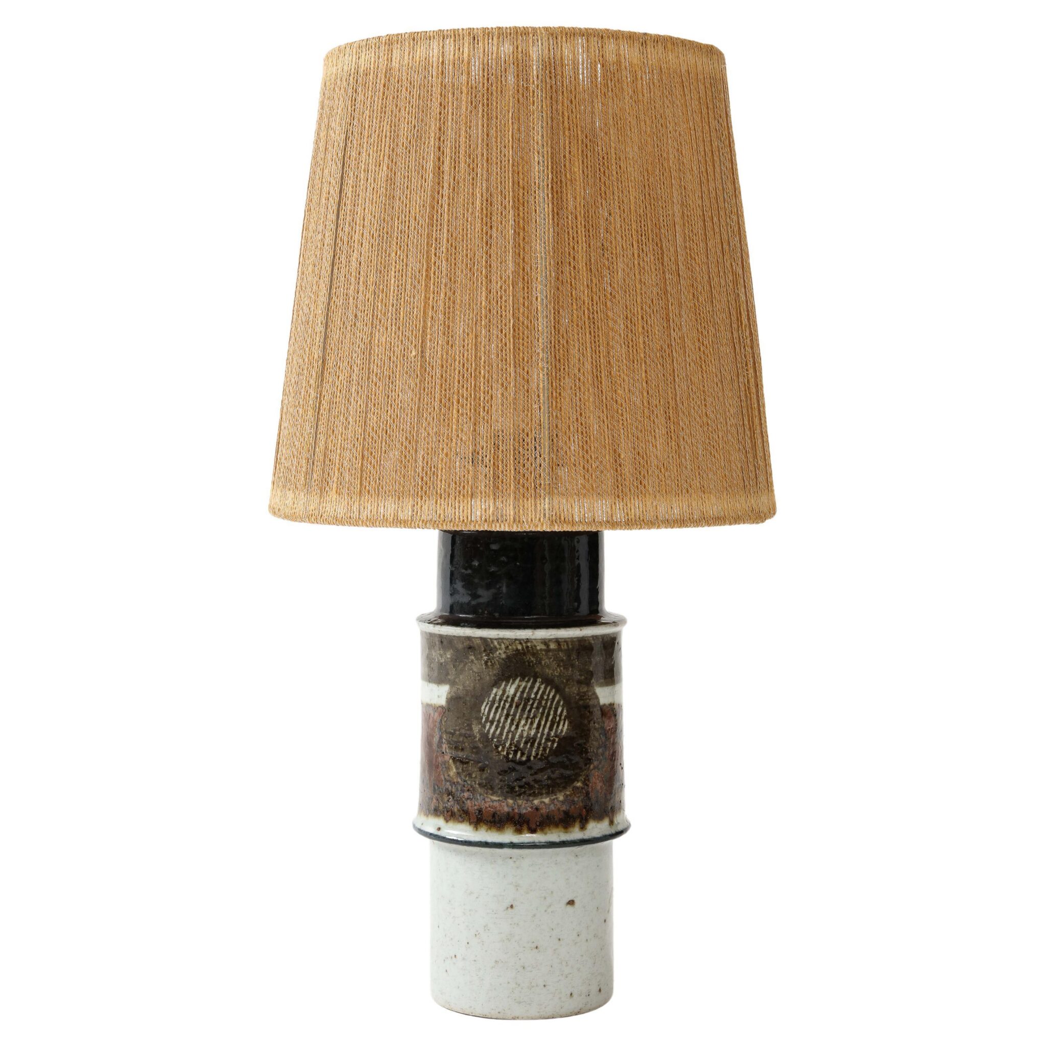Inger Persson, Lamp & Rope Shade, Rörstrand C. 1970, Signed: Ip Ateljé Sweden