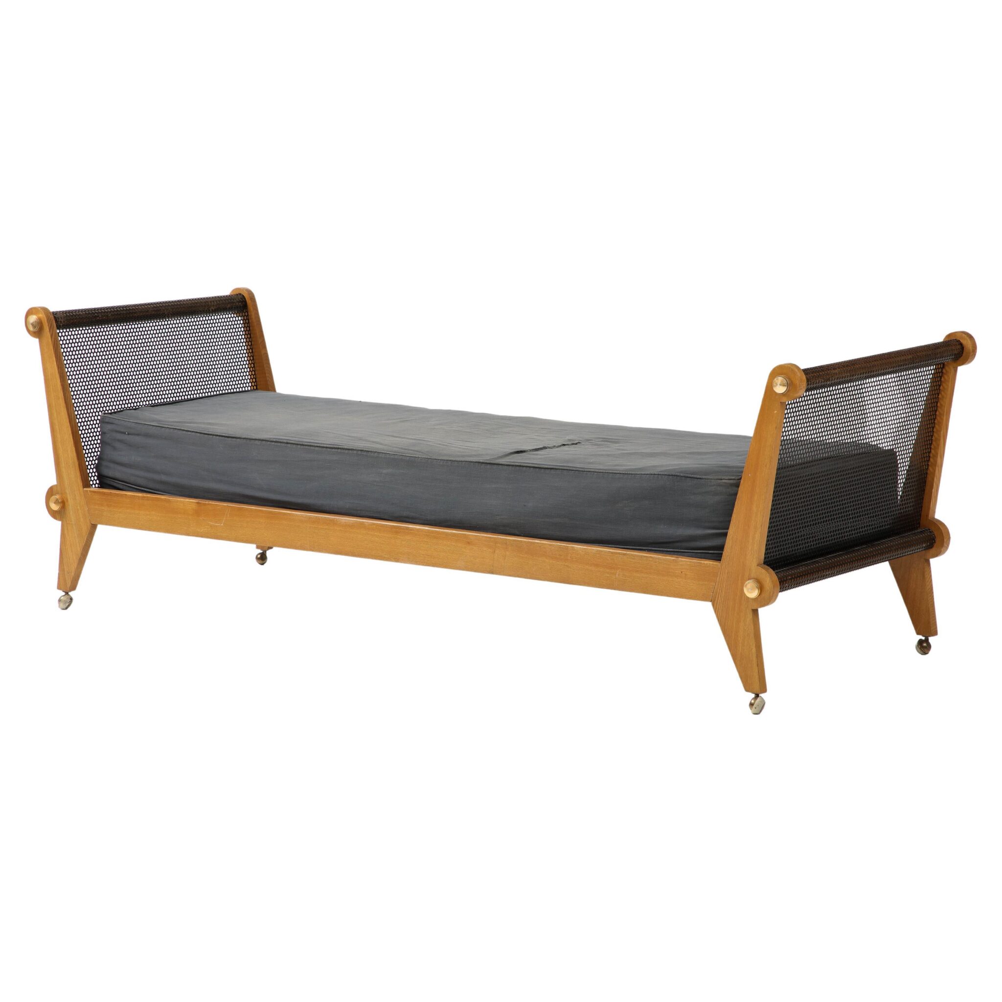 Maxime Old Daybed Perforated Metal Sides & Brass Cabochons, France, 1950
