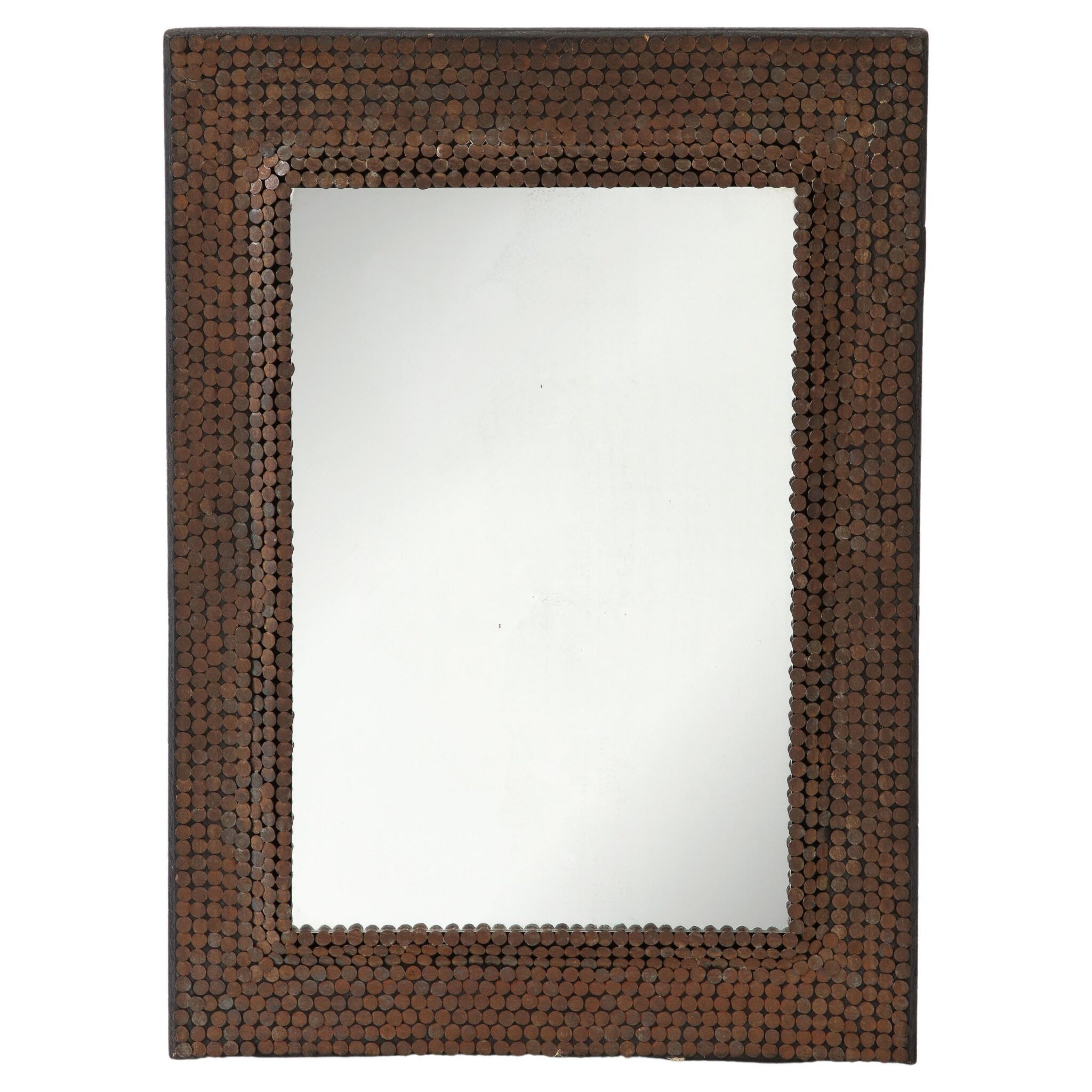Early 20th C. Hand Made Mirror Studded with Nails, France