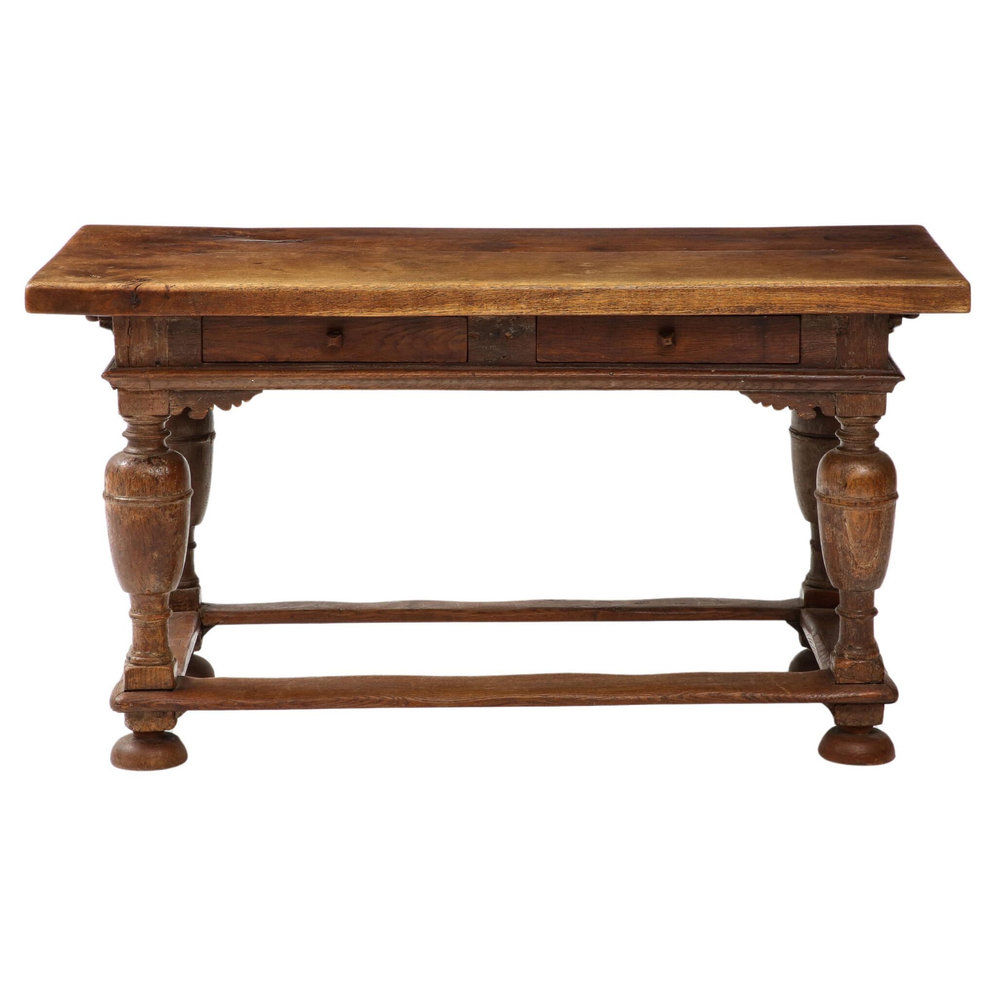 18th C. Danish Baroque Oak Table with Thick Top