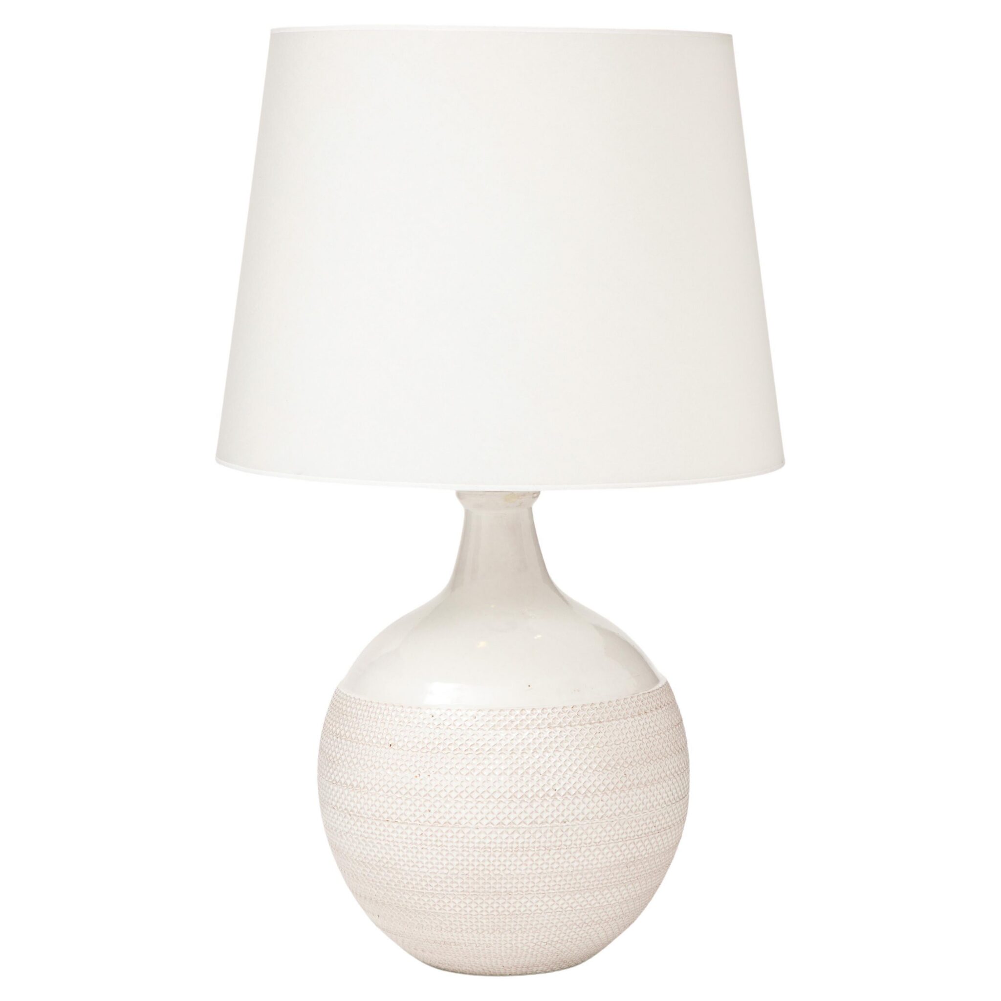 Large Italian Ceramic Lamp with textured Band, Custom shade, Italy, 1960's