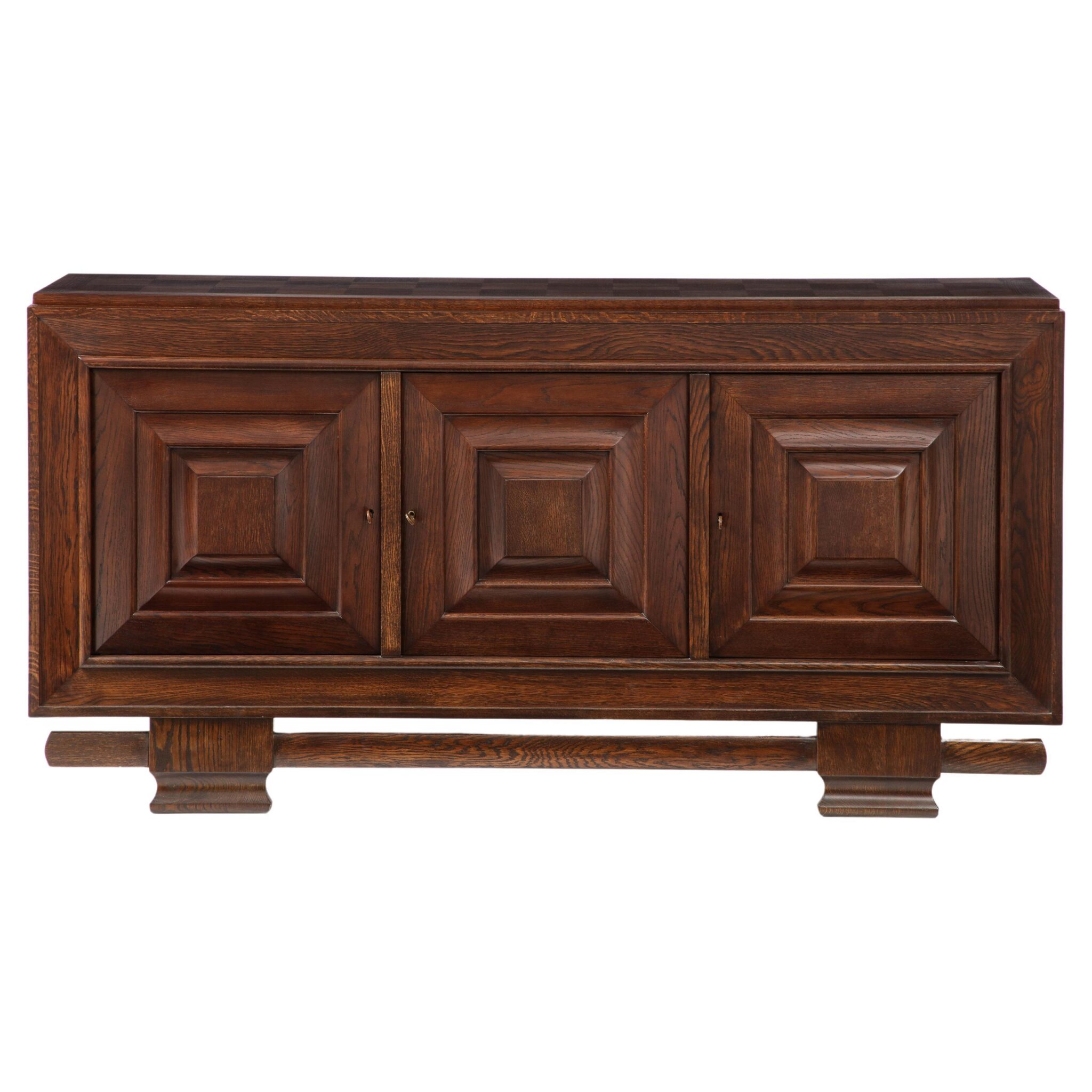 Maxime Old (attrib.) 3 Door Credenza, Inlaid shelves, France, c. 1940's