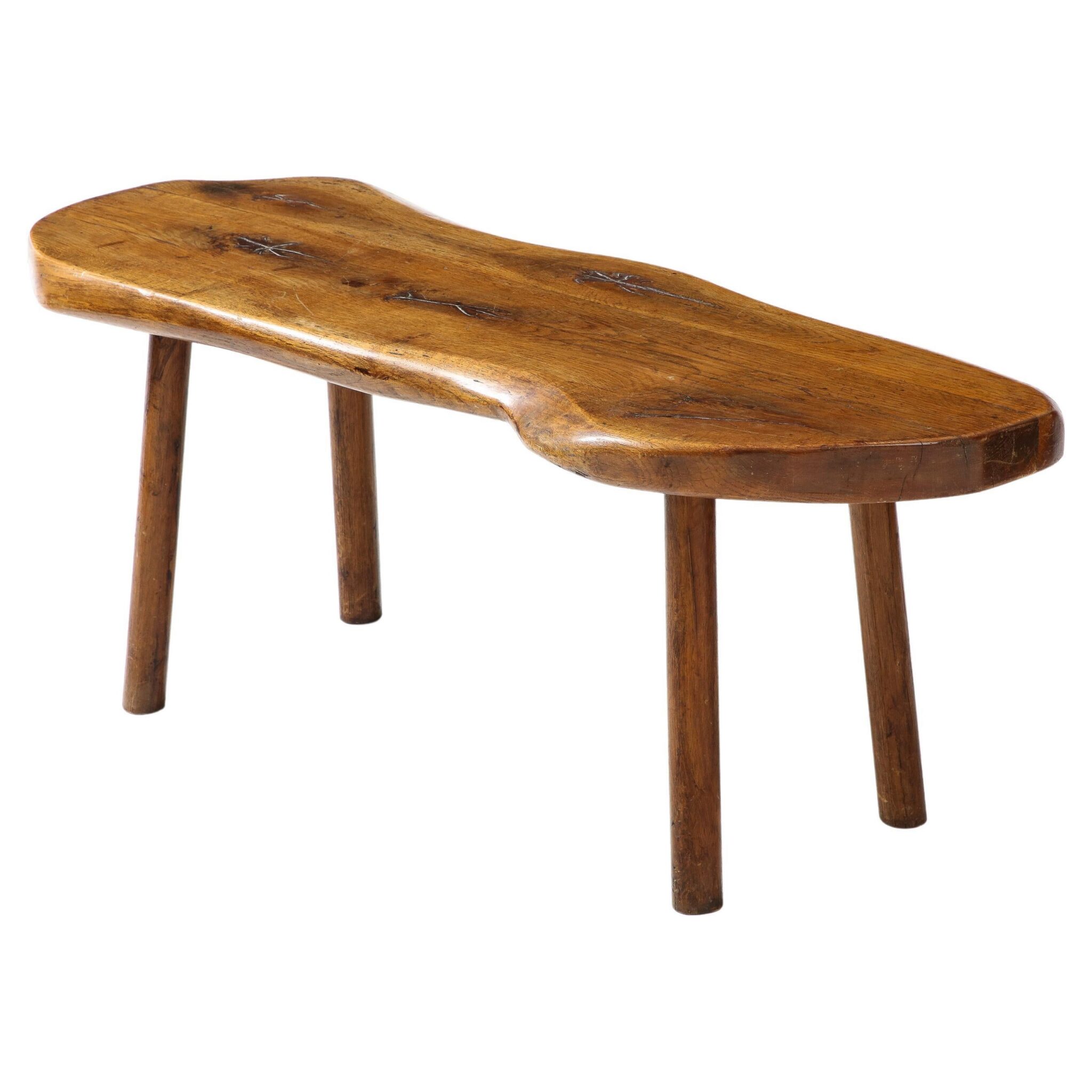 Elm Natural Edge Brutalist Coffee Table, France, c. 1950's