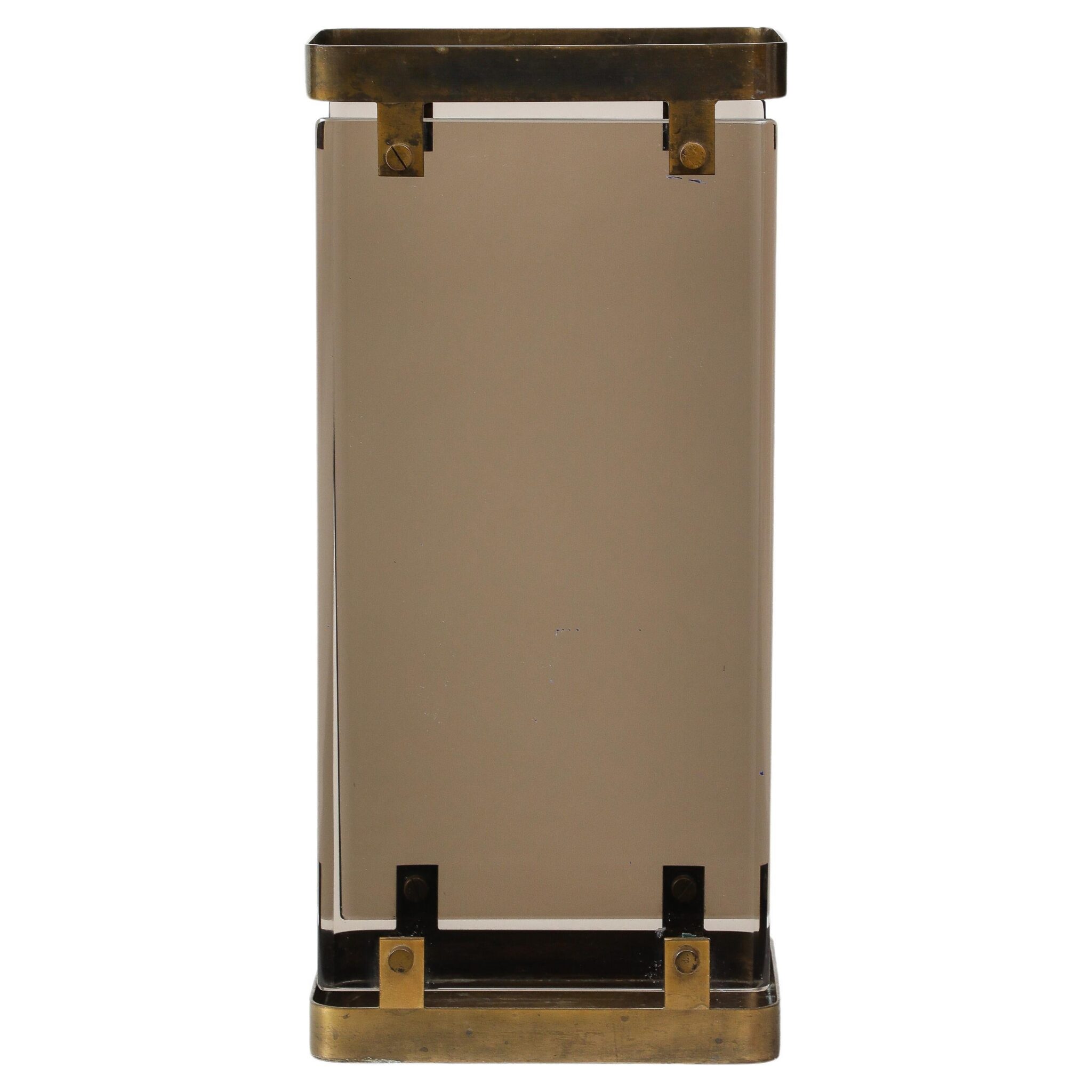 Fontana Arte Glass Umbrella Stand with Brass Frame, Italy, 1960