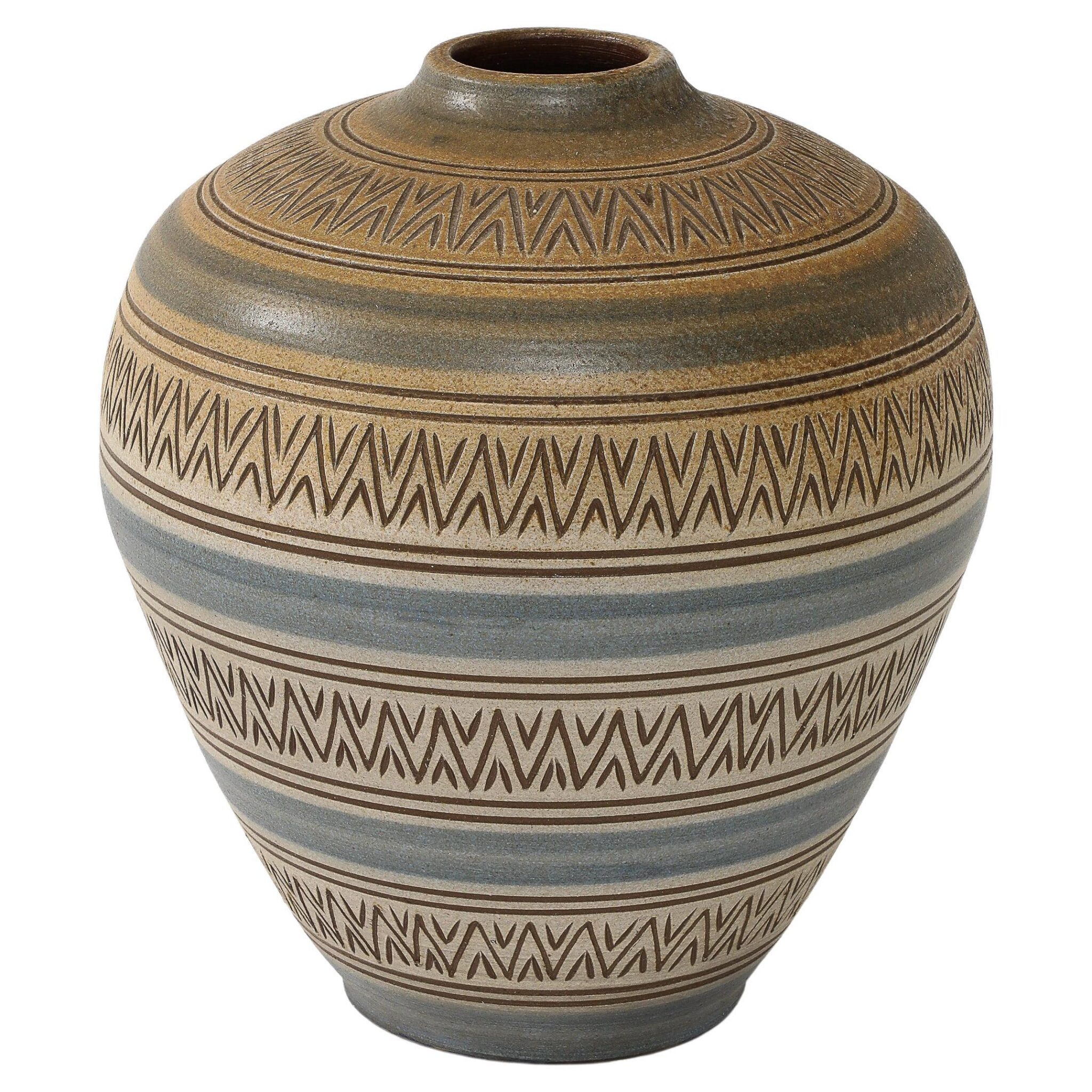 Arthur Andersson Large Incised Floor Vase, Sweden, Wallåkra, c.1950's , signed