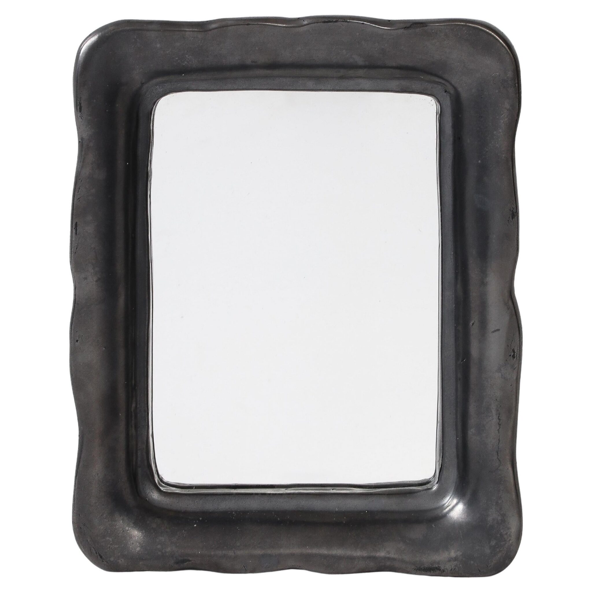 French Black Ceramic Mirror, style of Jouve, 1950’s