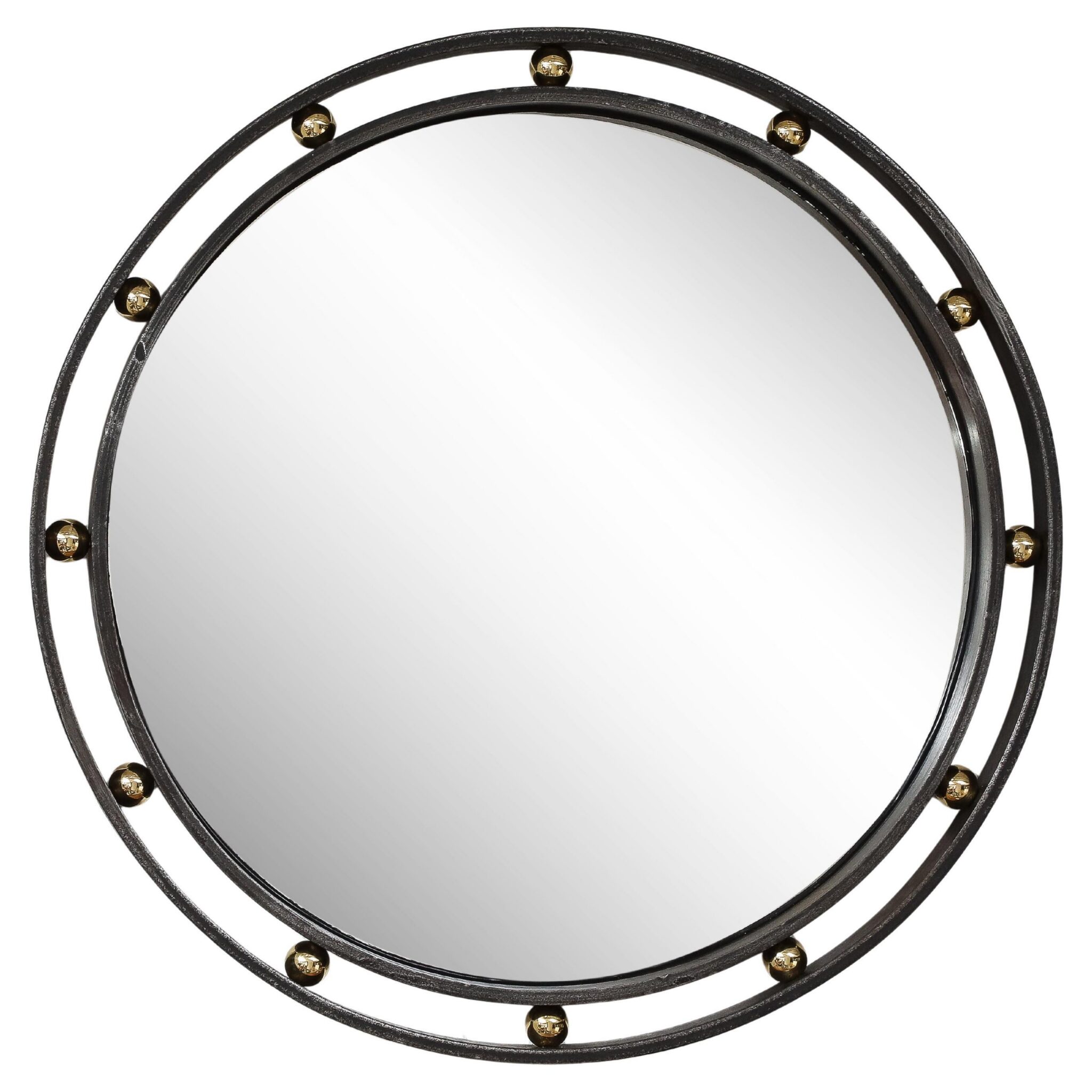 Wrought Iron & Brass Round French 1940's Jean Royére Style Modern Mirror, France