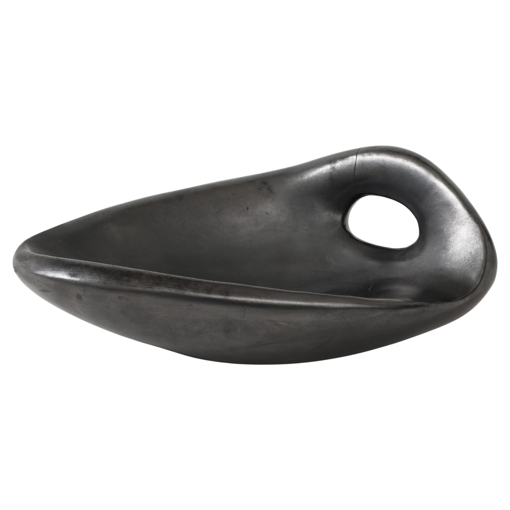 Large Black Luster Jacques Blin Free Form Bowl, France, c 1960, signed