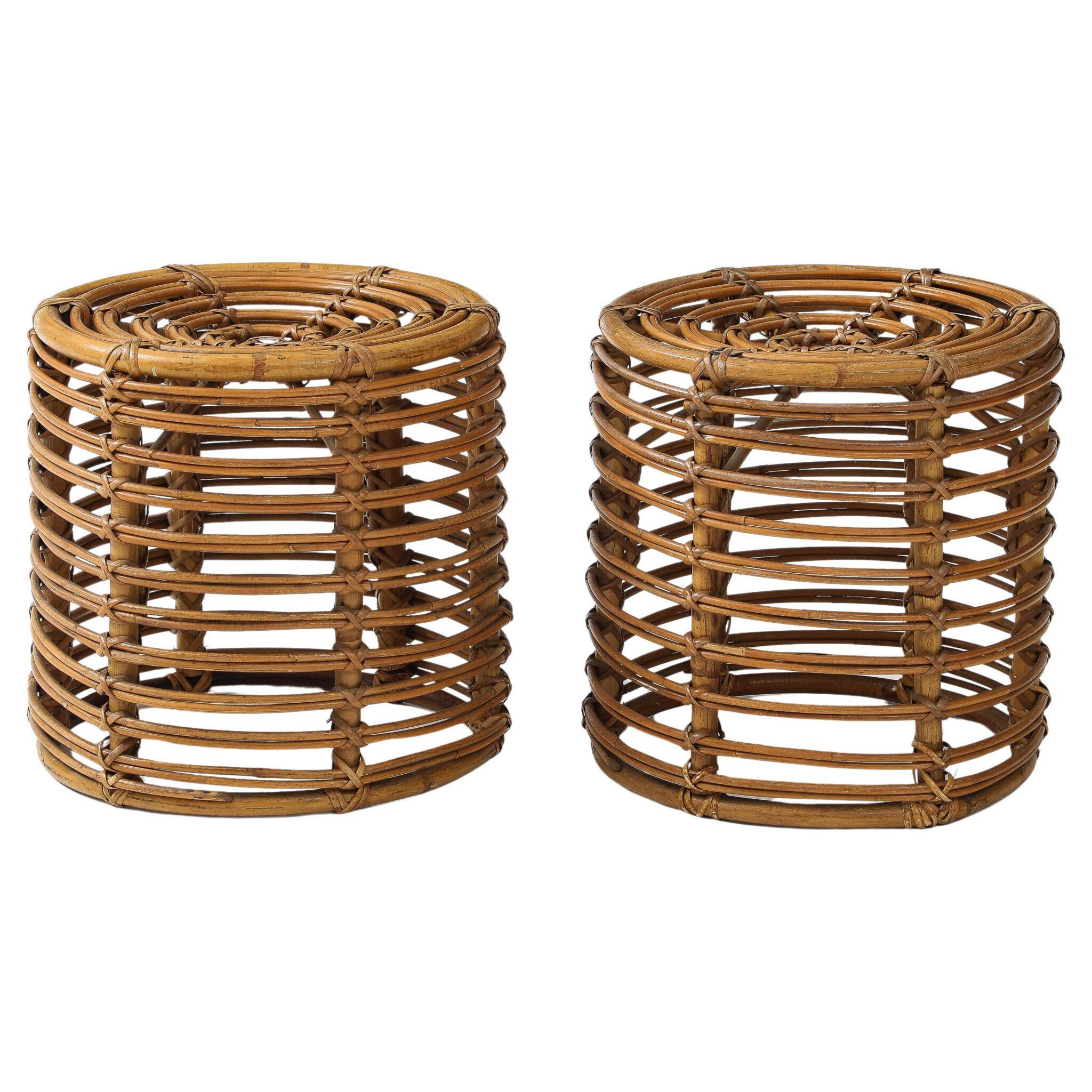 Pair of Tito Agnoli Cane Bamboo Stools, Italy, 1960's