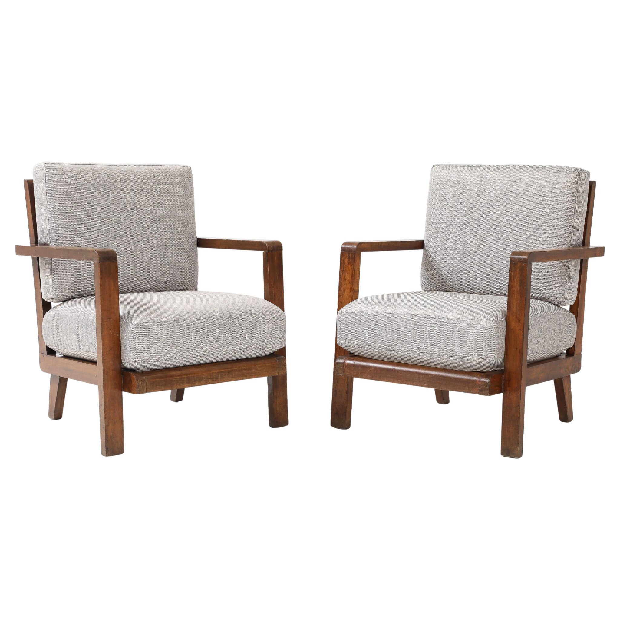 Pair of René Gabriel Armchairs with New Upholstered Cushions, France, 1940