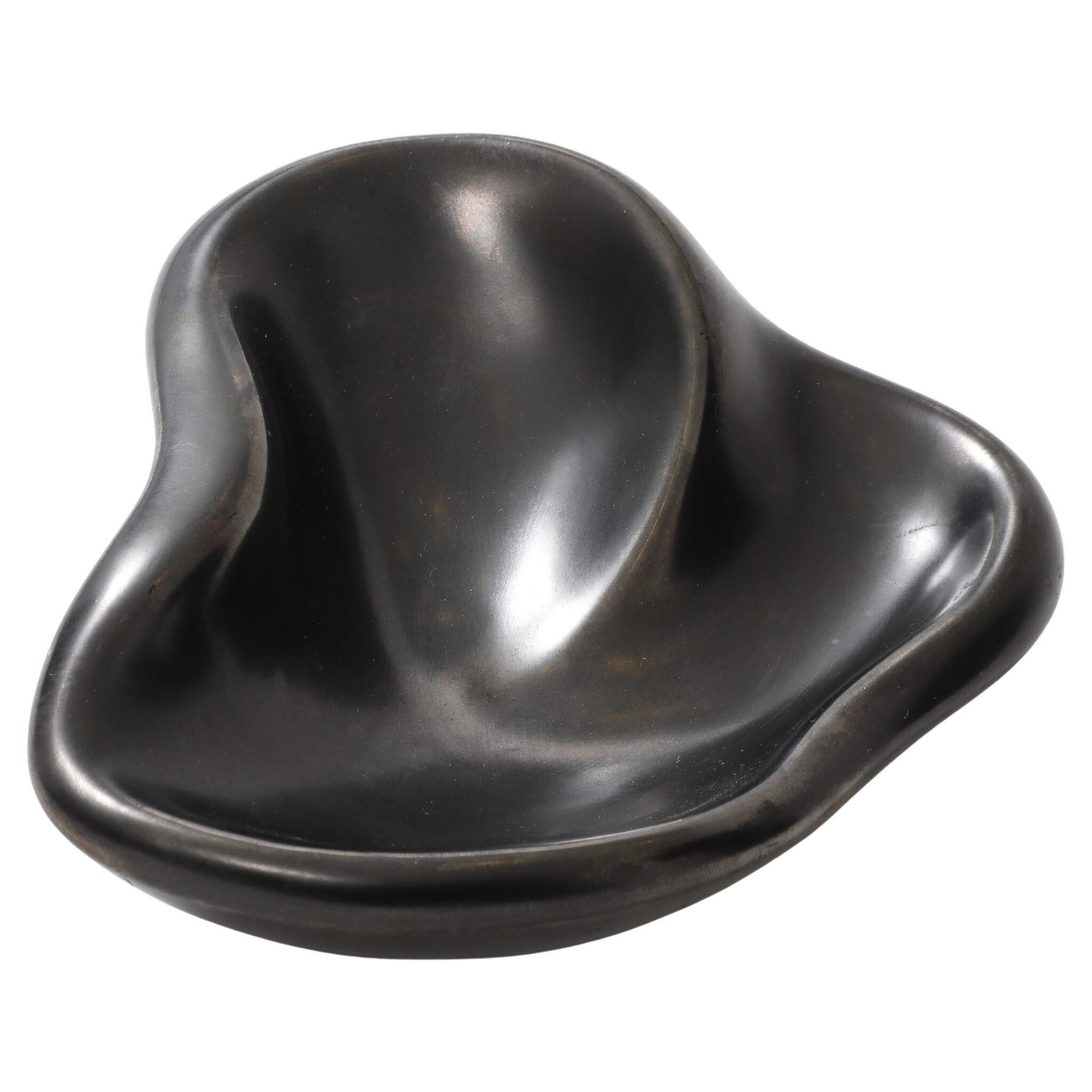Georges Jouve Style French Biomorphic Black Glaze Ceramic Dish, France, 1950's