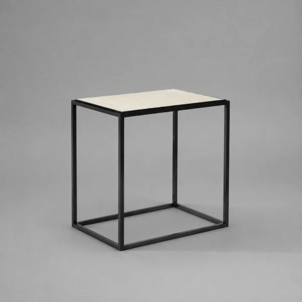 Seastone Inset Step Top Table with Solid Hand Blackened Metal Base