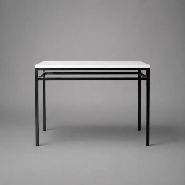 Marble Top Console with Solid Blackened Steel Base